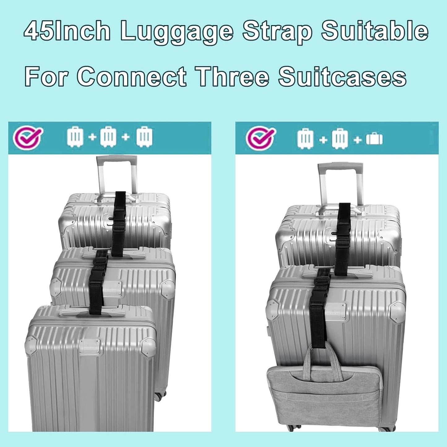 Luggage Straps for Suitcases TSA Approved, Travel Accessories to Connect Two Suitcase, Add Bag