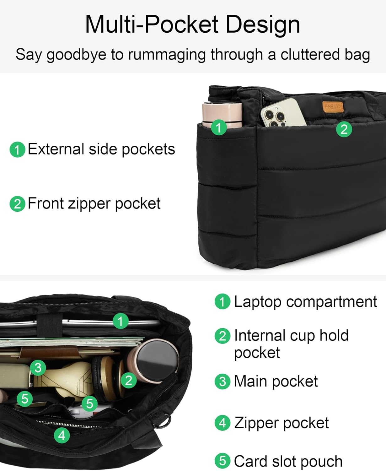 Tote Bag for Women, Quilted Puffer Work Bag for Nurse with 16" Laptop Pocket, Puffy Travel Shoulder Bag for School Gym