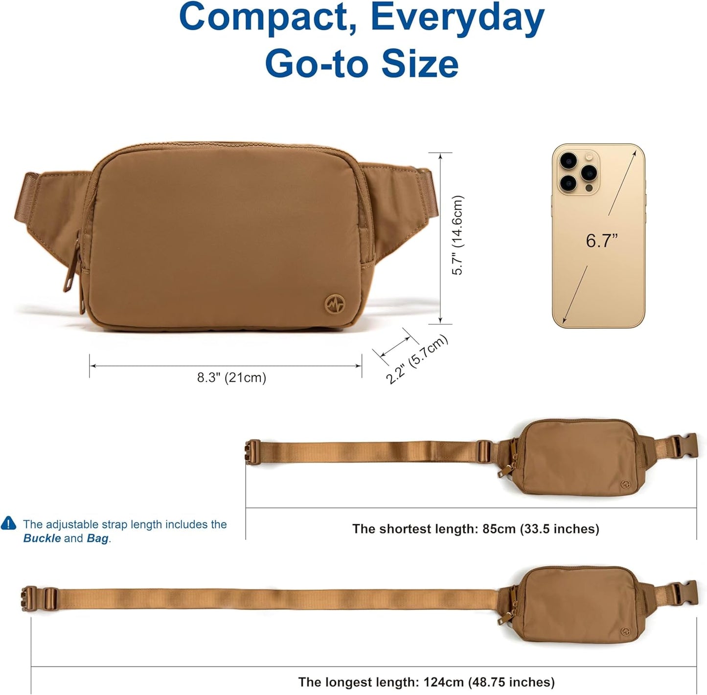 Pander Belt Bag Large 2L, Nylon Fanny Pack Purse for Women and Men with Adjustable Strap