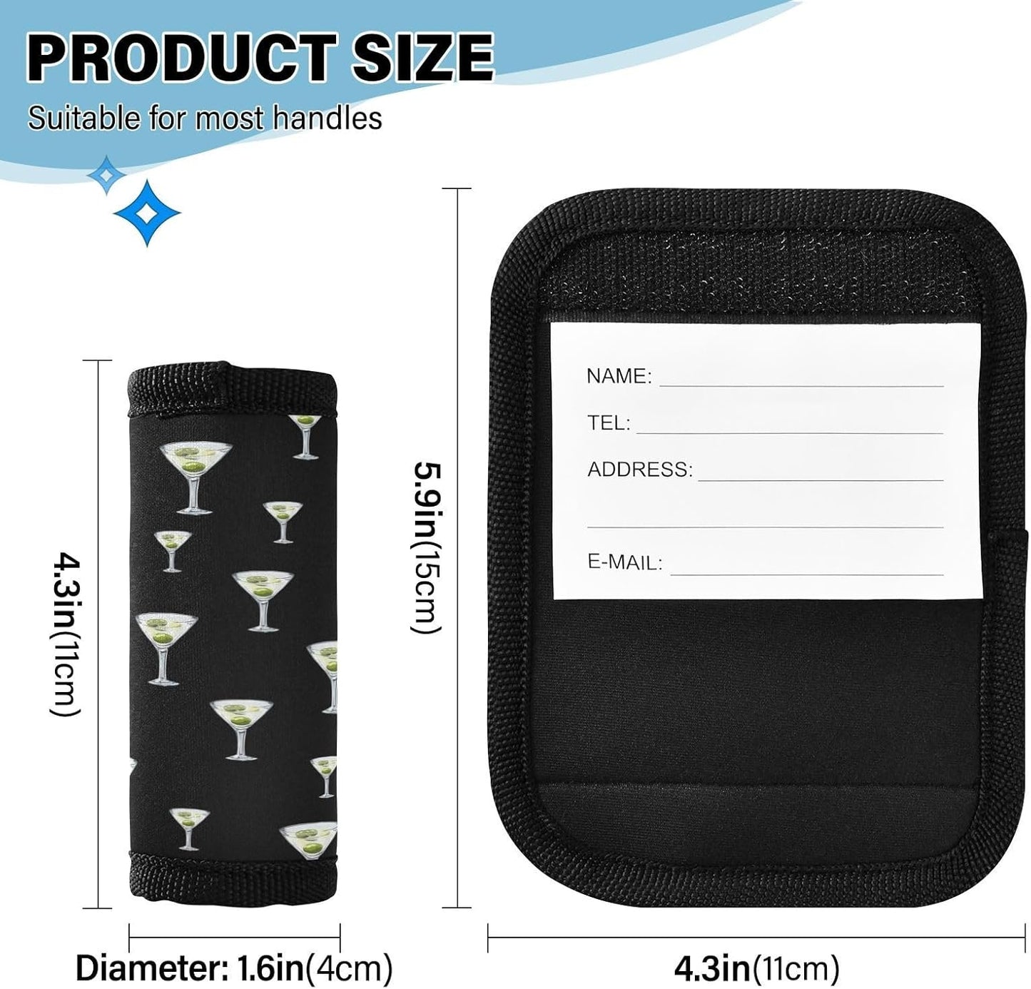 Martini Glass 2 Pack Luggage Handle Wrap for Suitcase Luggage Identifier Travel Tags Handle Protection Sleeve Cover