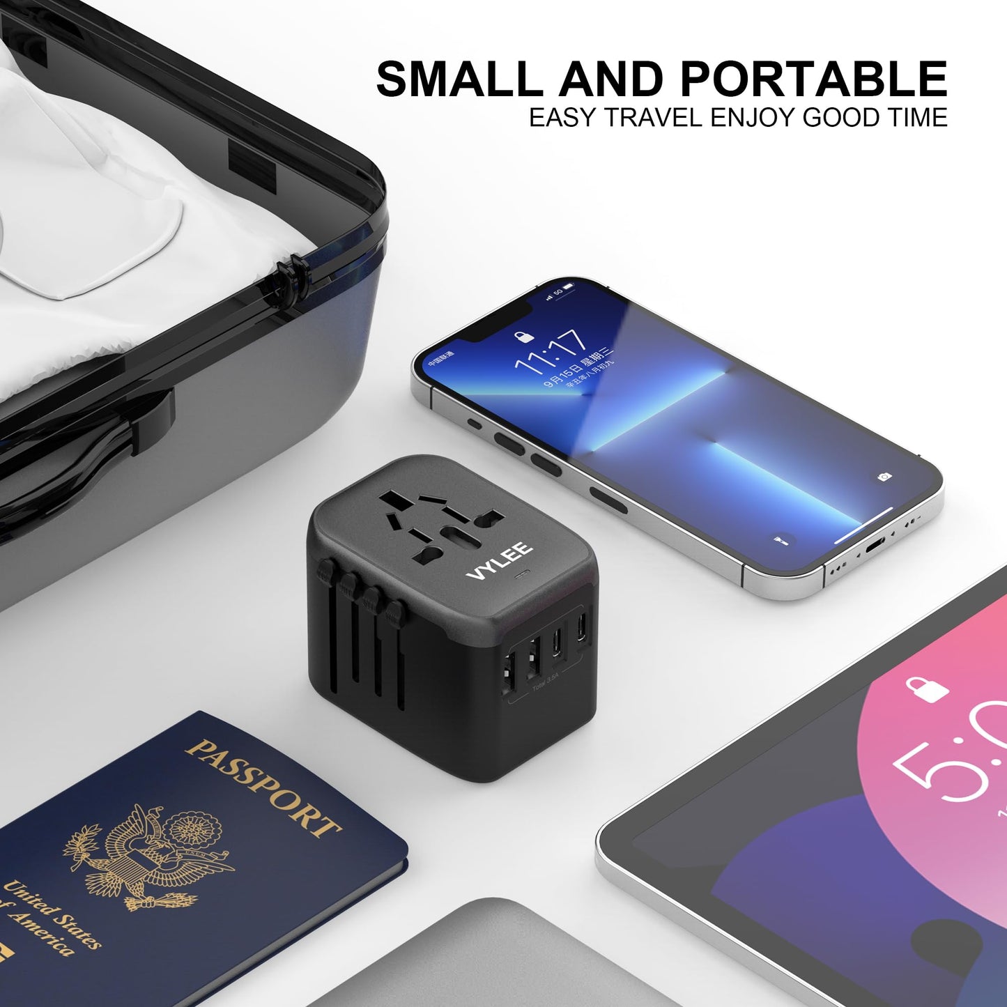 VYLEE Universal Travel Adapter, 5 in 1 International Power Adapter