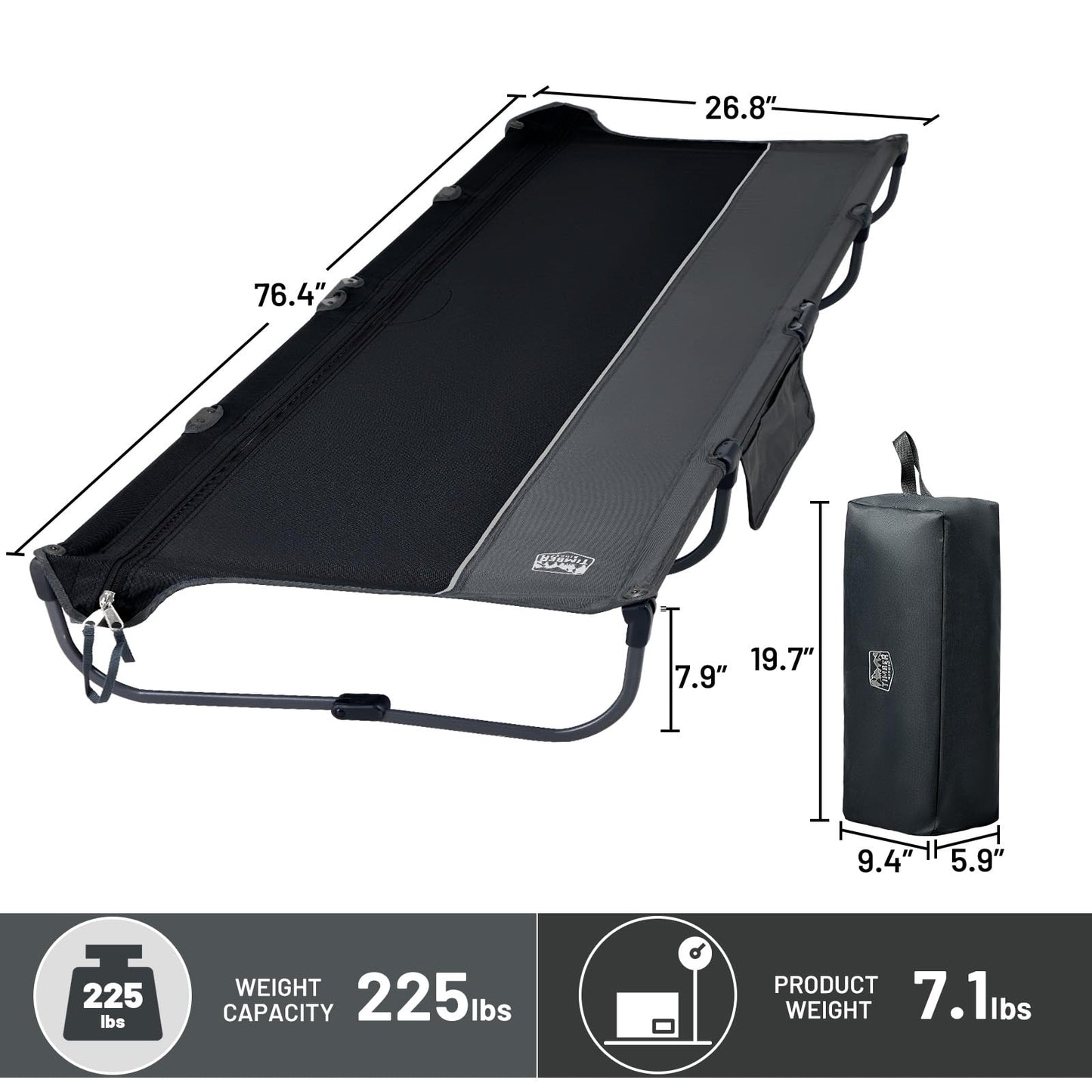 TIMBER RIDGE 20-Second Quick Set-Up Camping Cot, Aluminum Folding Cot