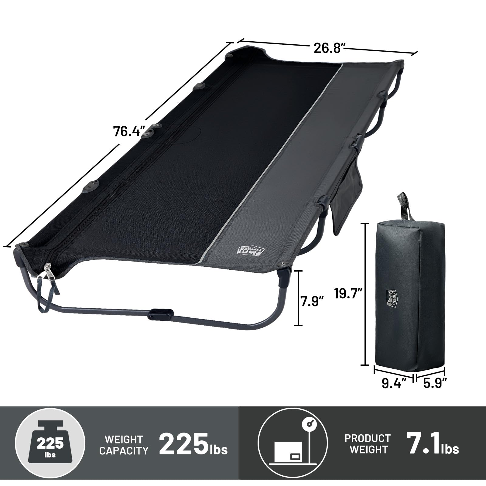 TIMBER RIDGE 20-Second Quick Set-Up Camping Cot, Aluminum Folding Cot