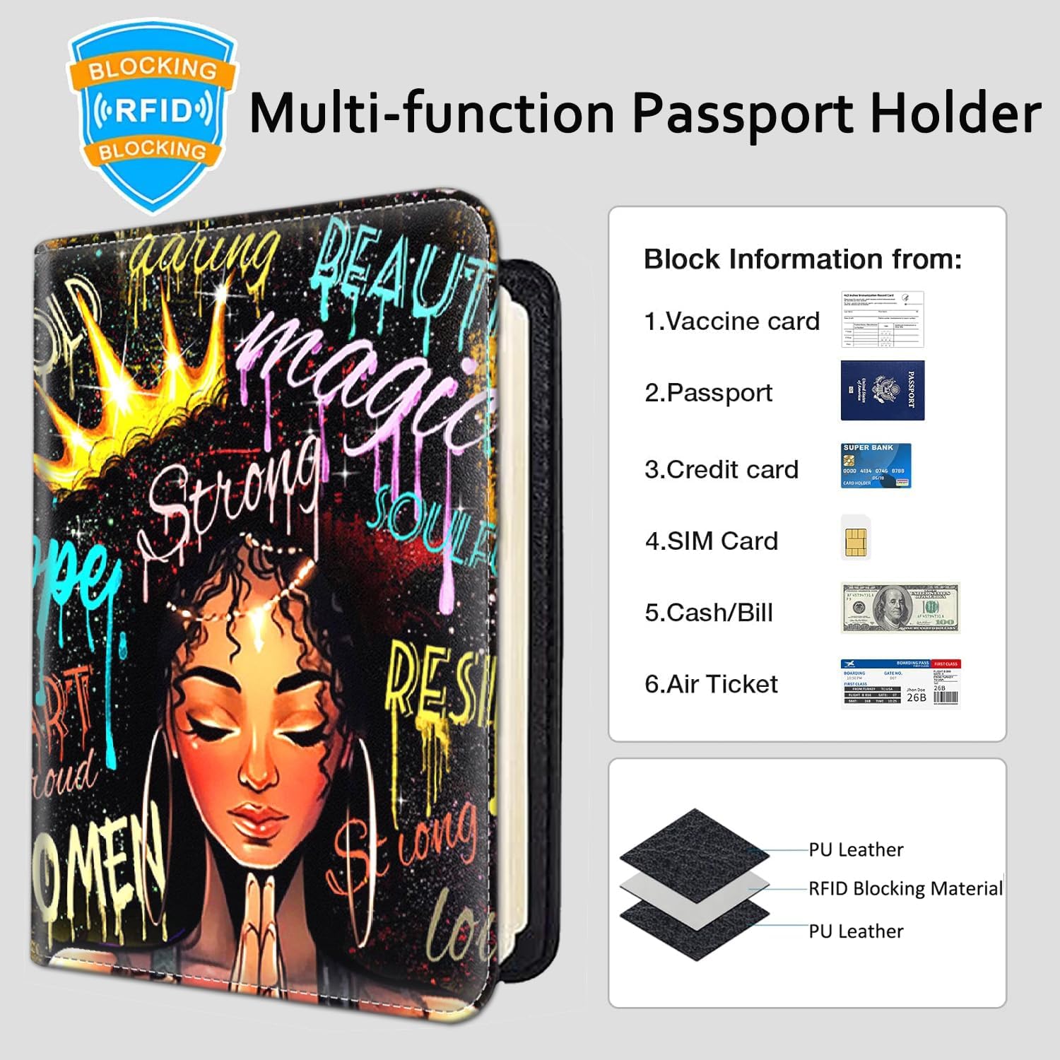 Passport Holder Women Wallet with Luggage Tag, Leather Passport Cover with RFID Blocking, Travel