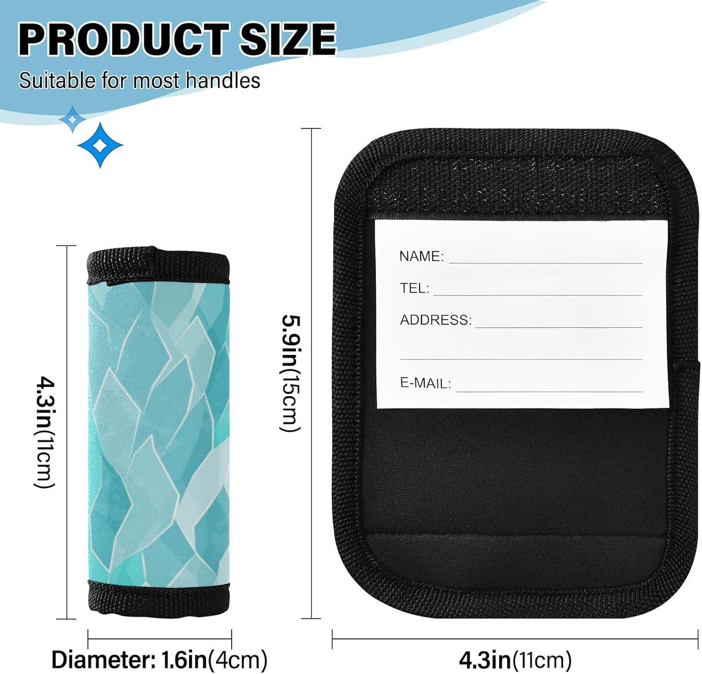 4Pcs Luggage Handle Wrap Suitcase Identifier Handle Covers Tags Soft Travel Bags Luggage Handle Gripper Accessories for Airplane Flying Turquoise Crystal