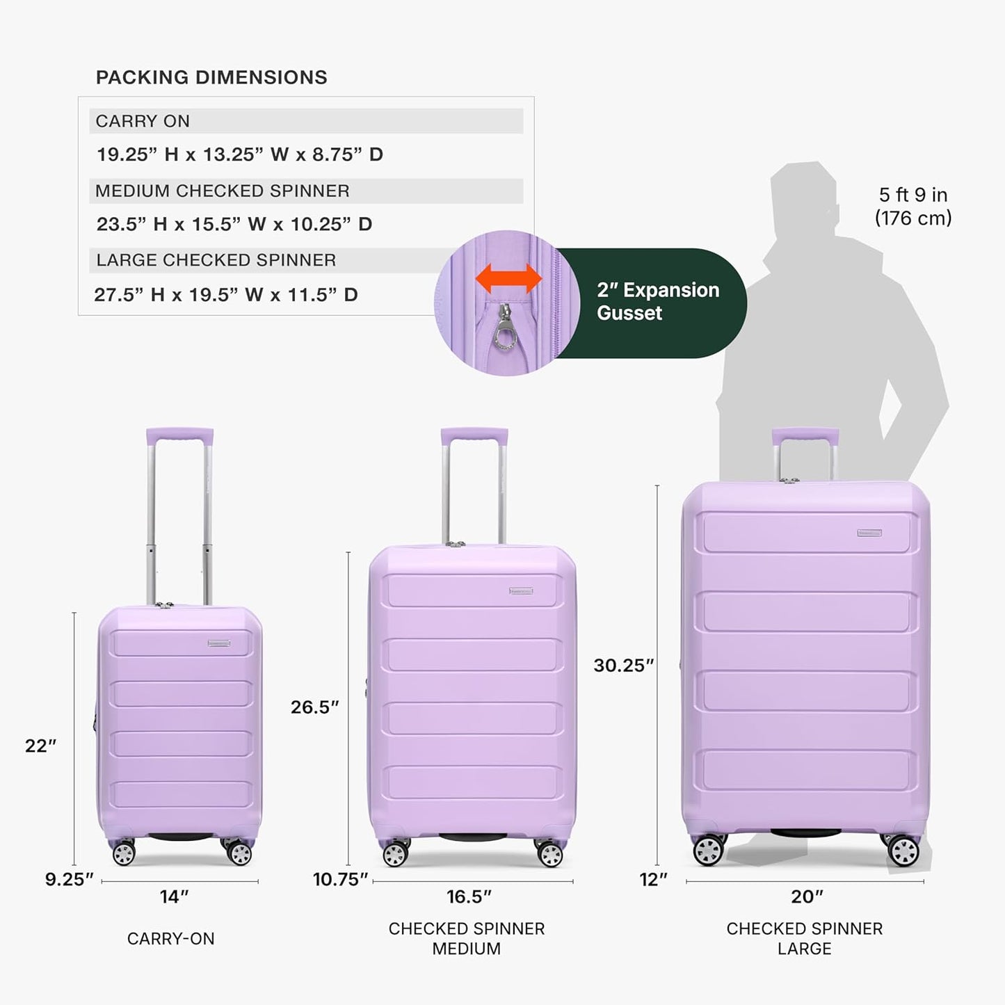 Traveler's Choice Pagosa Indestructible Hardshell Expandable Spinner Luggage, Lavender, 22-Inch Carry-on