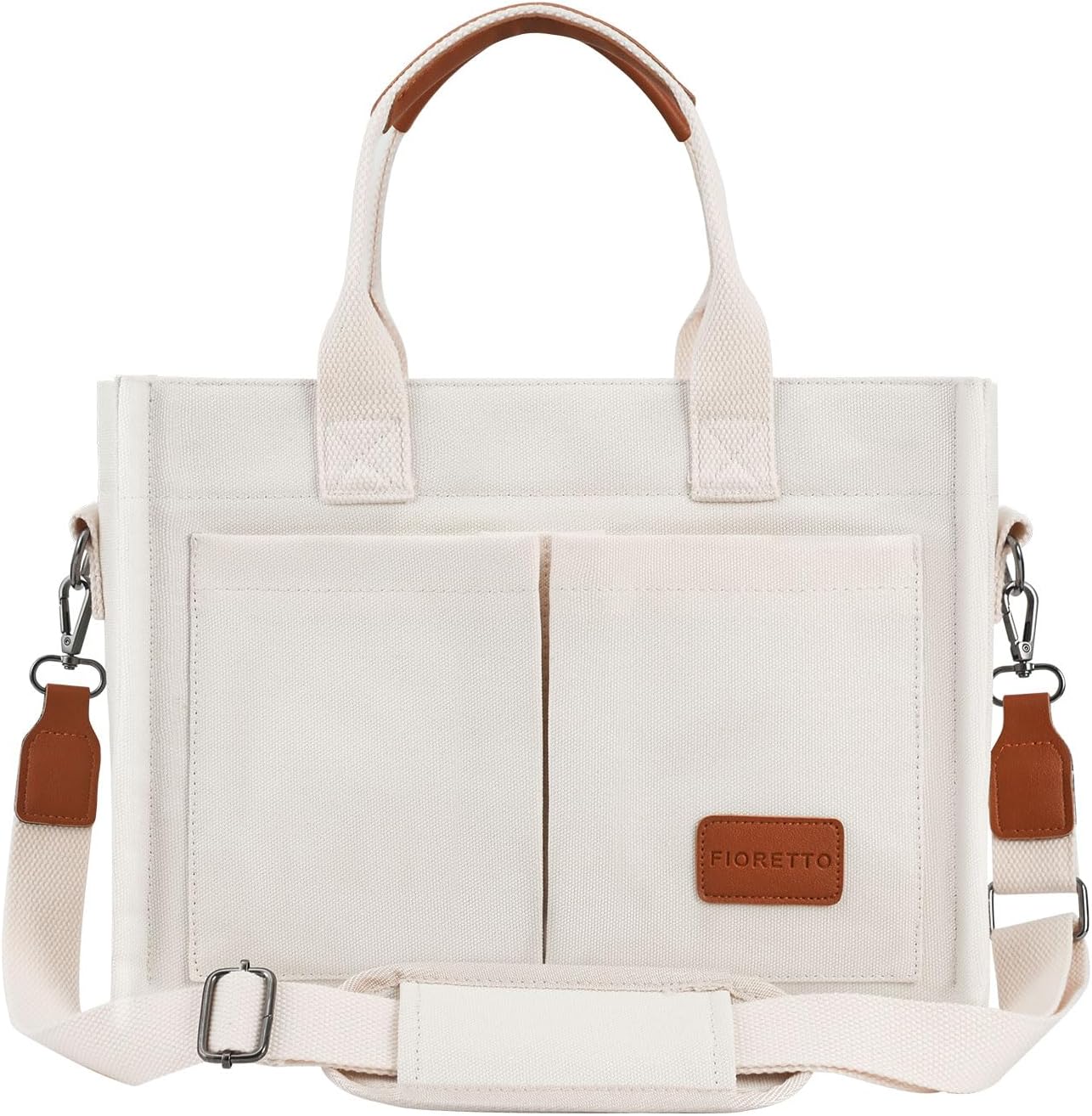 FIORETTO Canvas Tote Bag for Women with Zipper Closure & Individual Compartments for Work College for Teacher & Nurse