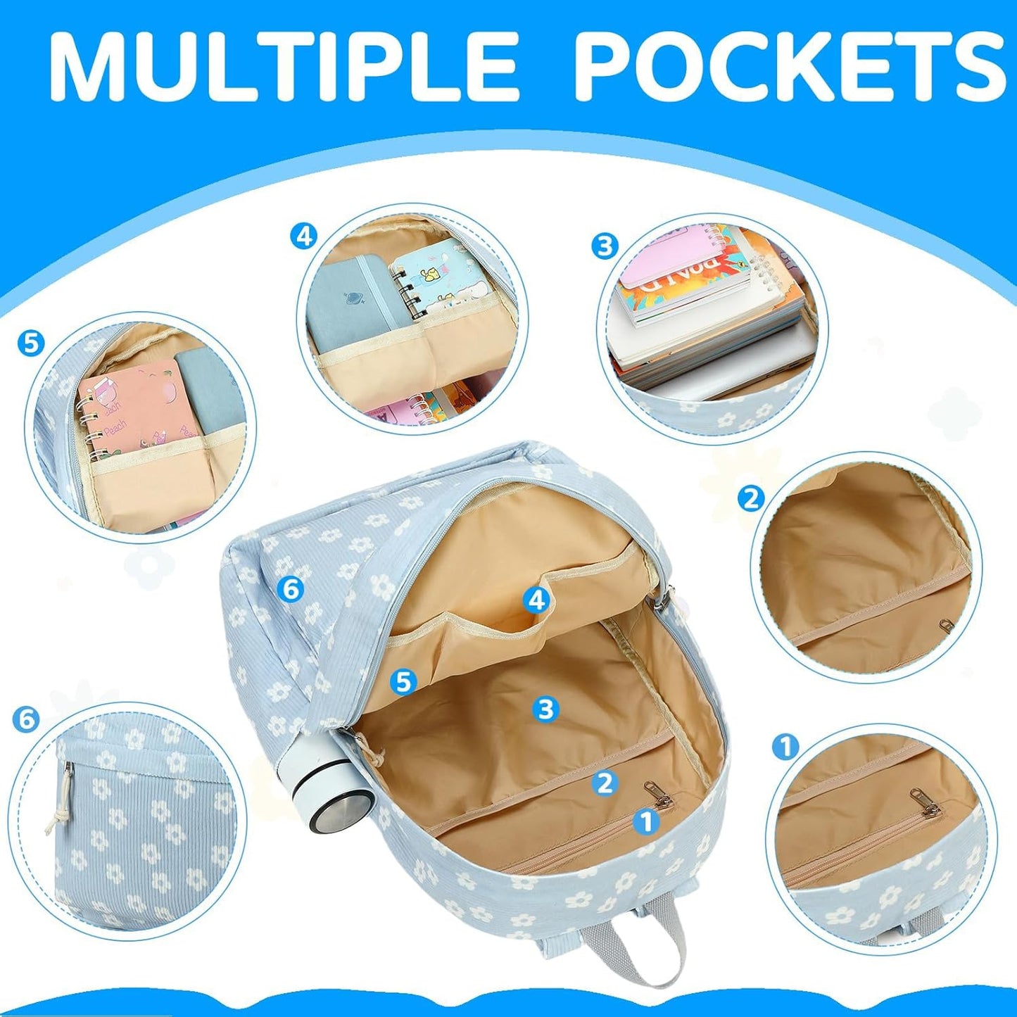 School Backpack for Teen Girls Bookbags Elementary High School Corduroy Laptop Bags Women Travel Daypacks
