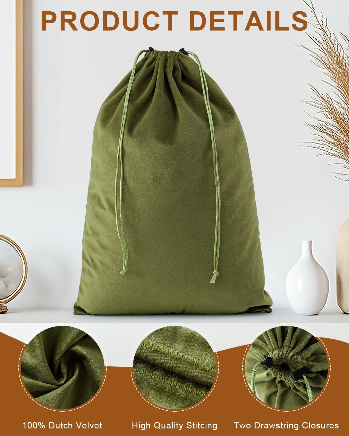 FantasyLife Shoe Bags for Travel, 4 PCS Washable Dust Bags for Storage & Packing, Flannel Shoe Pouch with Drawstring Closure for Purses, Handbags, Shoes & Toys (Sage Green)