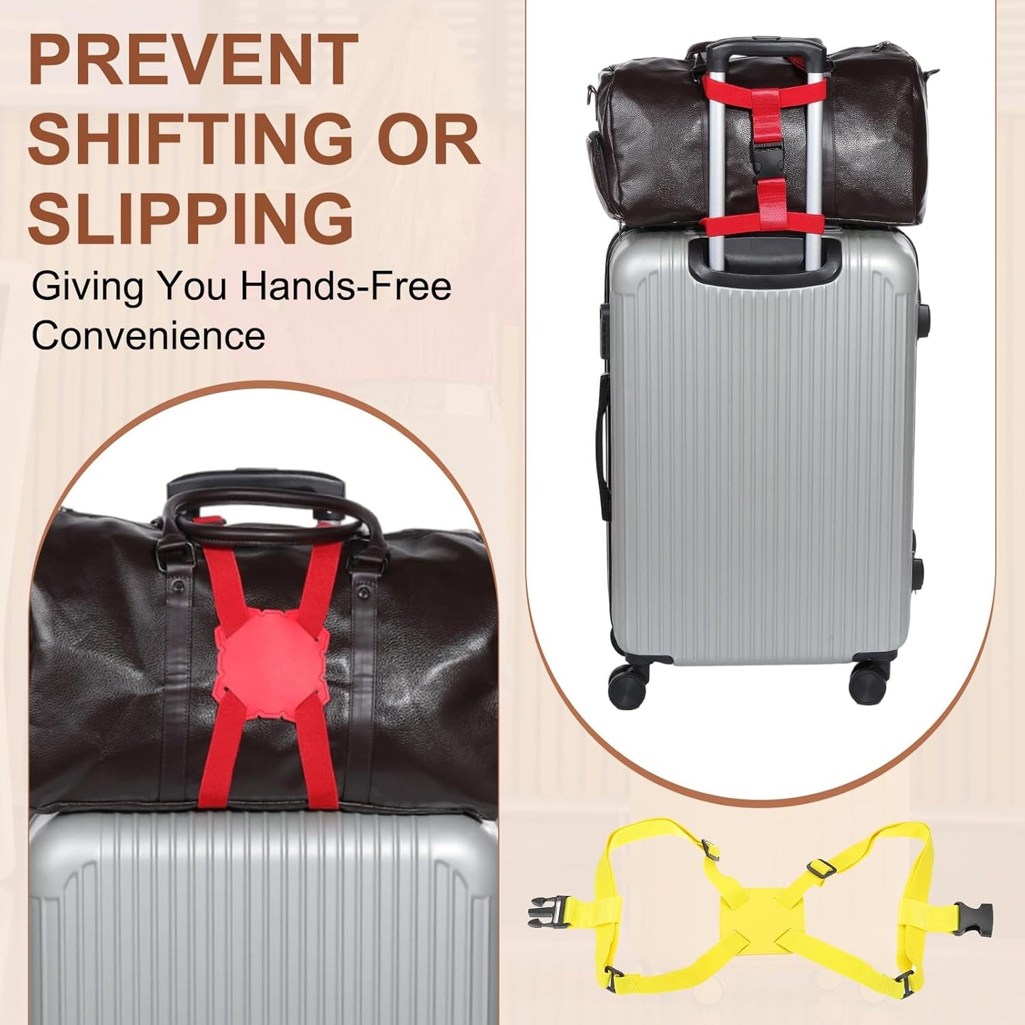 MECCANIXITY Luggage Strap Bag Bungee Elastic Suitcase Adjustable Belt for Suitcases Add A Bag Easy to Travel, Yellow