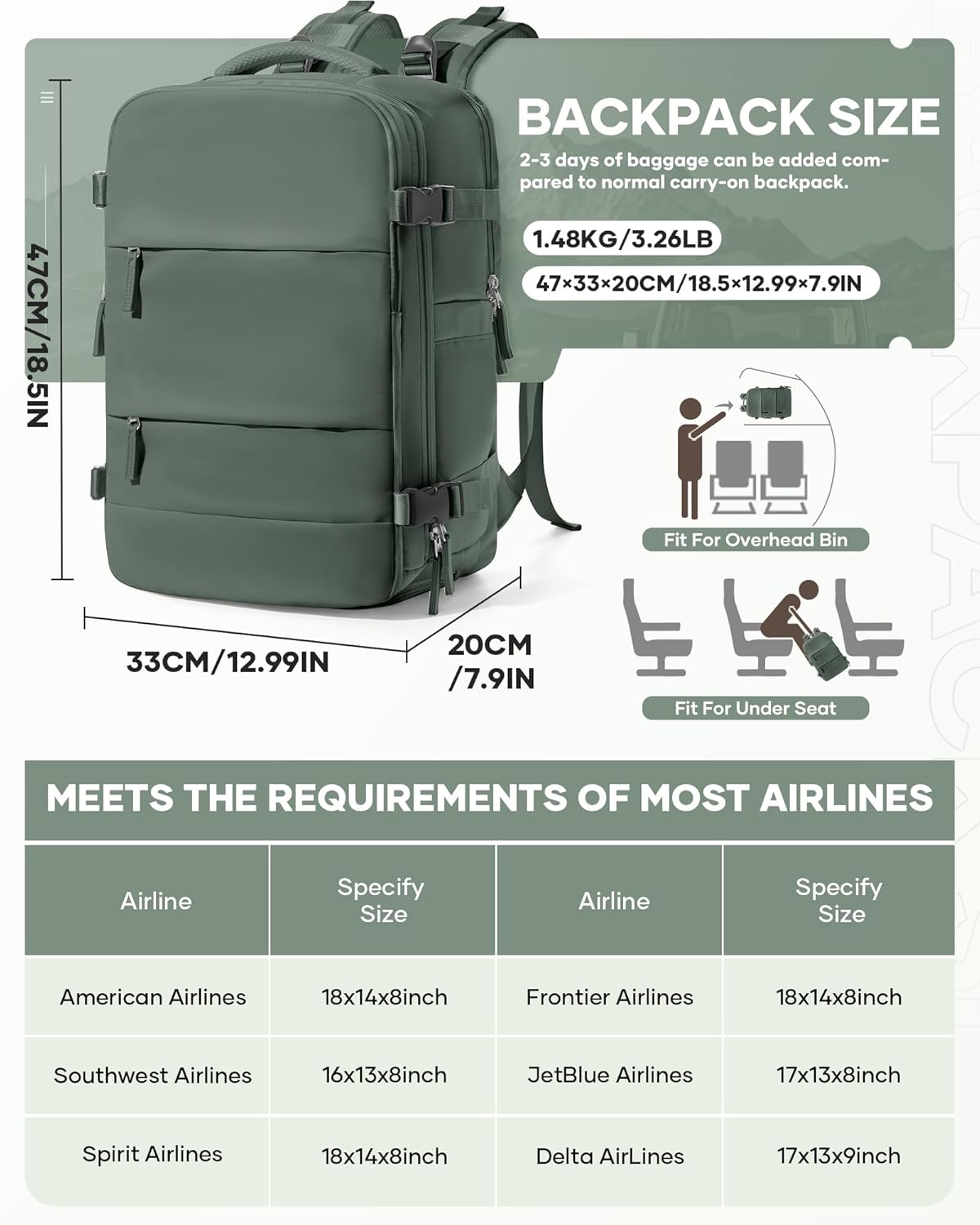 Vacuum Backpack Travel with Pump, Vacuum Seal Compression Backpack with Pump for Travel Frontier Approved 18x14x8 inches, Business 15.6" Laptop Bag for Men, Army Green