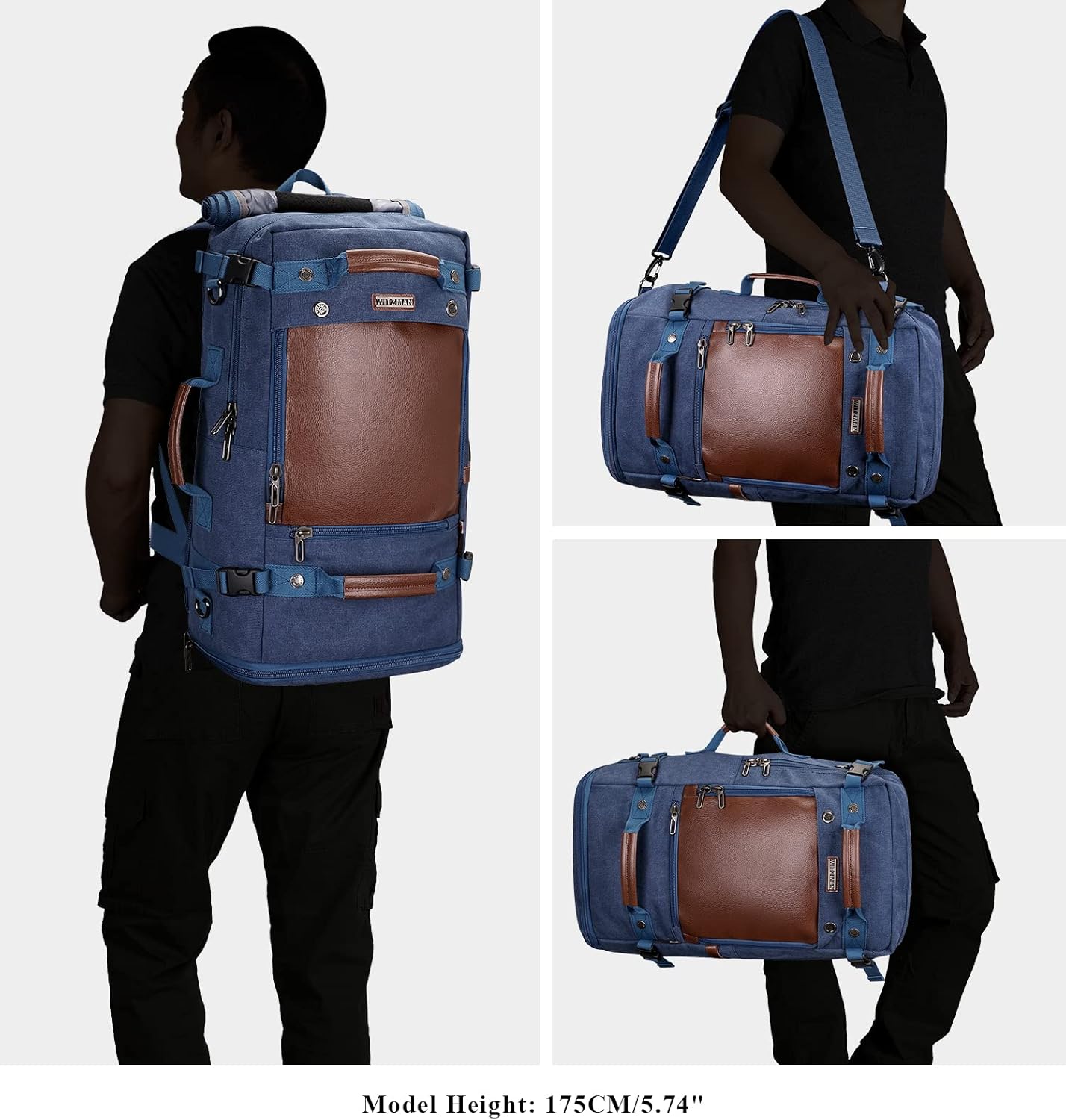 WITZMAN Travel Backpack for Men Women Carry on Luggage Backpack Canvas Rucksack Duffel bag with Shoe Compartment（A2021 big size Blue）