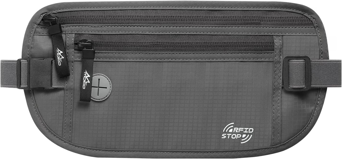 MoKo Secure Travel Money Belt, Undercover Hidden RFID Blocking Travel Wallet, Anti-Theft Passport