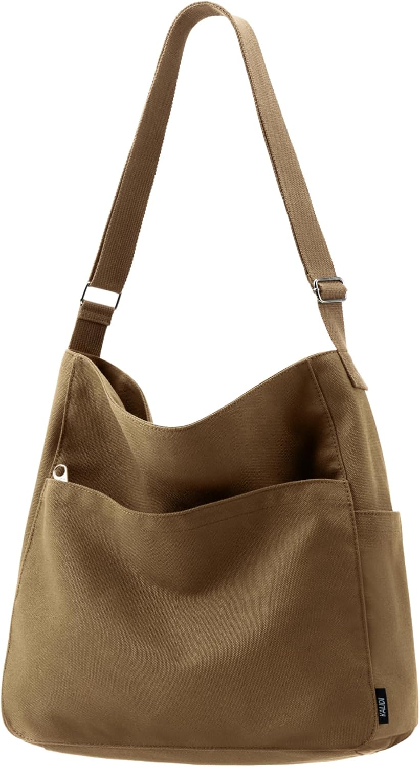KALIDI Canvas Tote Bag Large Hobo Crossbody Shoulder Handbag Zipper Messenger Bag for Women or Men Casual College Work