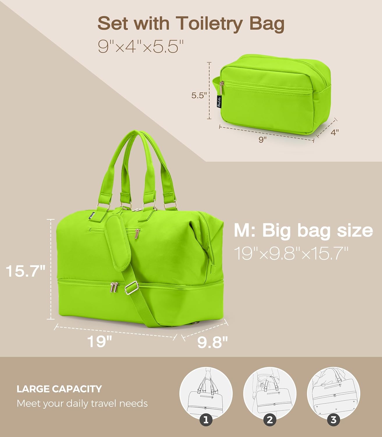 Weekender Bags for Women, Large Travel Duffel Bag with Shoes Compartment, Carry On Overnight Tote Bags with Toiletry Bag