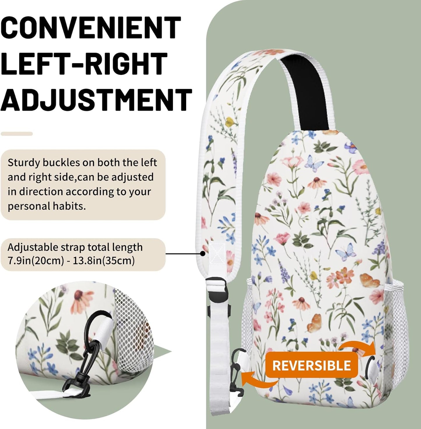 Beige Watercolor Floral Sling Bag Crossbody Chest Bag for Women Men, Water Resistant Lightweight Casual Crossbody Bag with Adjustable Strap, Travel Hiking Daypack Shoulder Backpack