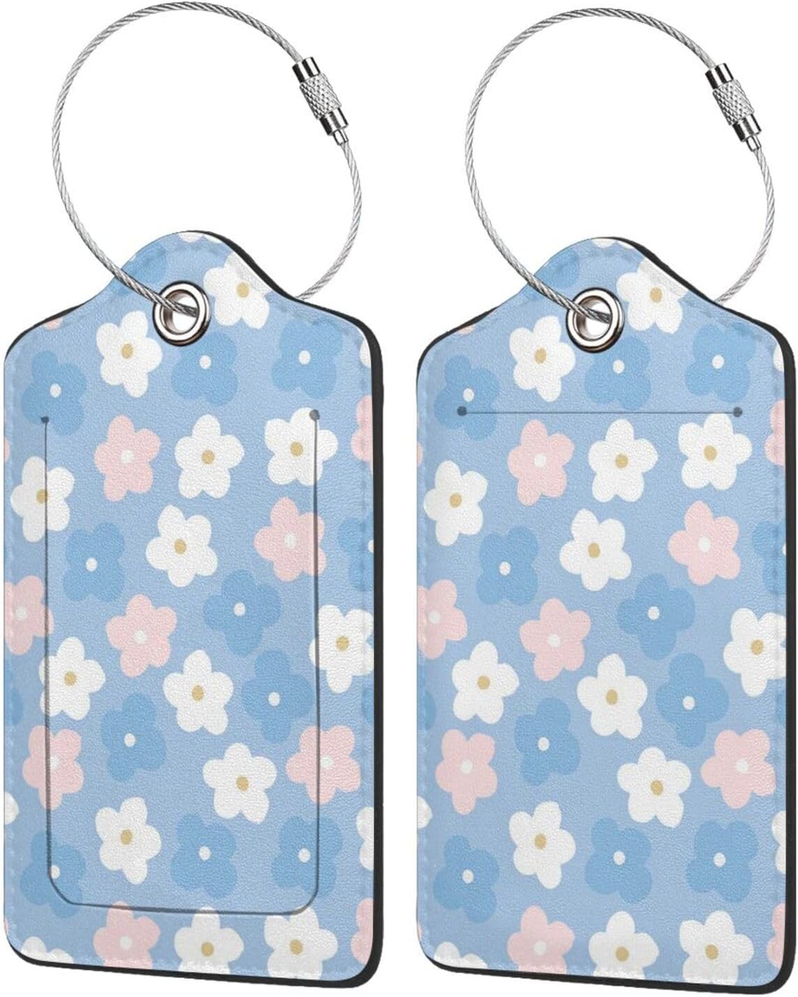 2 Pack Luggage Tag for Suitcase, Cute Leather Suitcase Tags Identifiers with Privacy Name Address Labels Durable Steel Loop for Women Men Girl Travel (Cute Flowers)