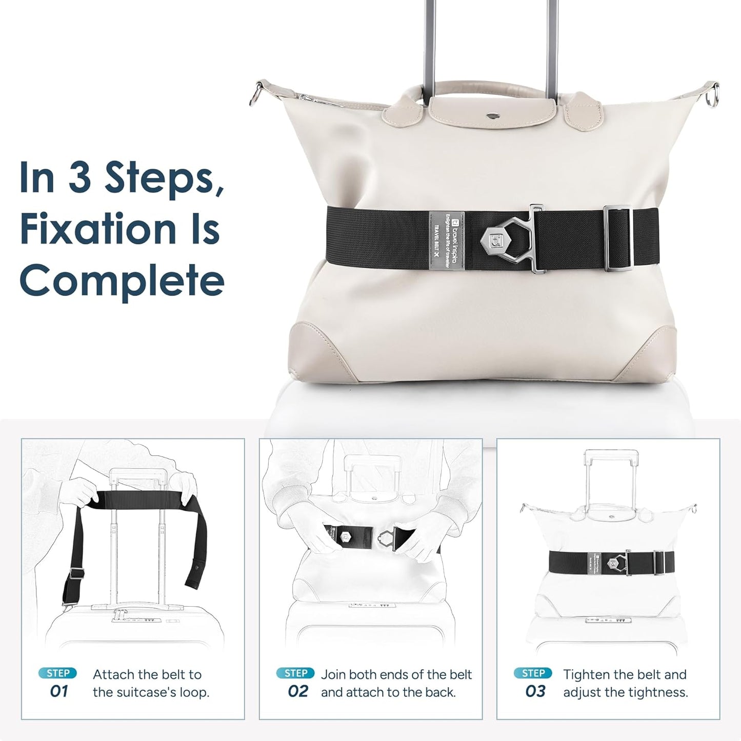 Travel Inspira Travel Belt for Luggage - Stylish & Easy-to-Use Elastic Strap for Suitcases & Carry-On Bags, Adjustable for Secure Travel