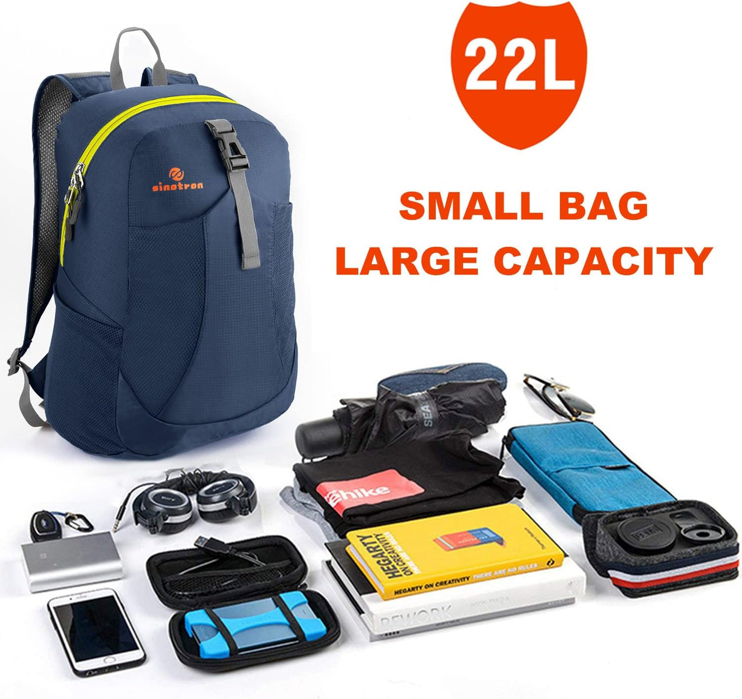 sinotron 22L Lightweight Packable Hiking Backpack, Small Hiking Backpack Day Pack for Women Men Travel Camping Vacation
