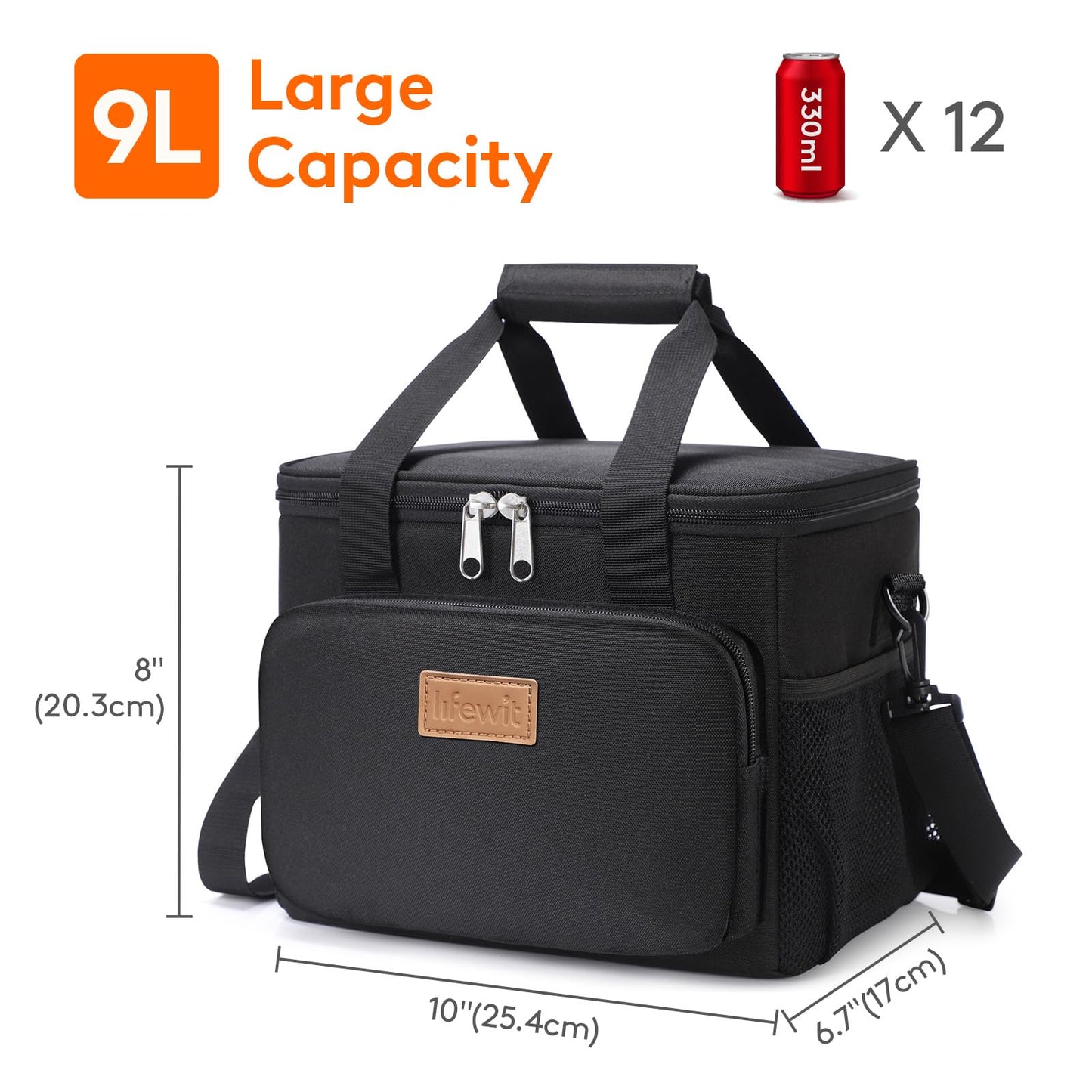Lifewit Medium Lunch Bag, Insulated Lunch Box, Soft Cooler Cooling Tote for Adult Men Women, Black