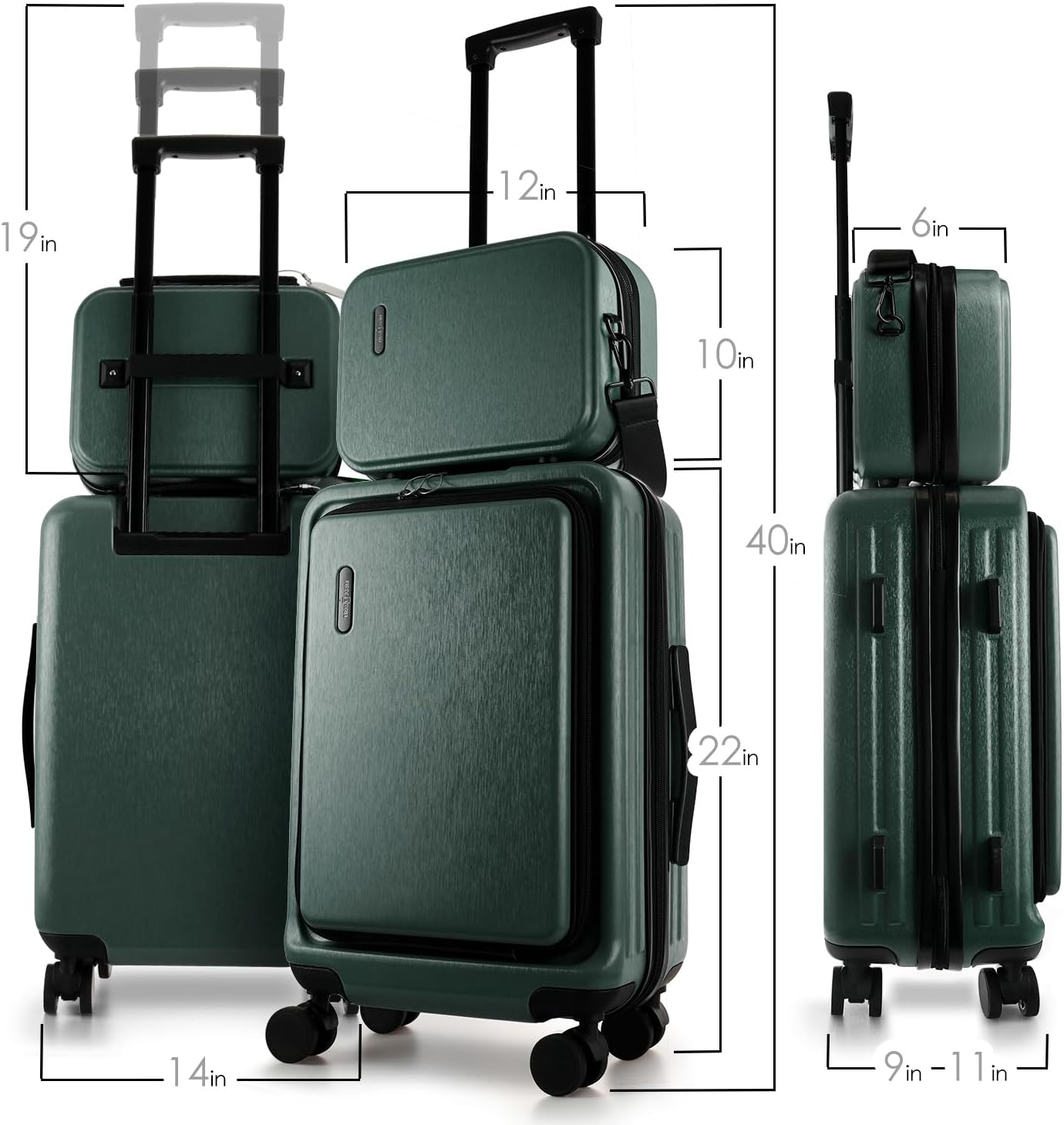 22 Inch Carry On Luggage 22x14x9 Airline Approved, Carry On Suitcase with Wheels, Hard-shell Carry-on Luggage, Durable Luggage Carry-On, Green Small Suitcase with Cosmetic Case