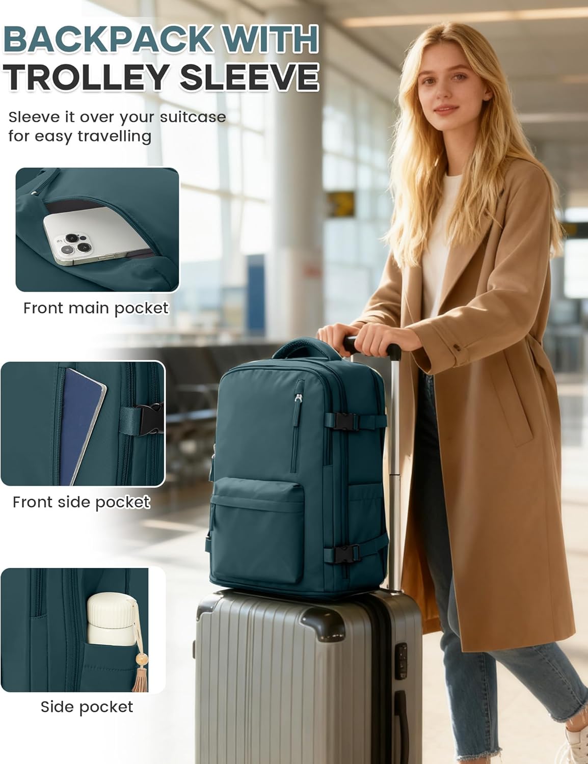 WONHOX Large Travel Backpack Carry on Flight Approved Laptop Work Business Backpack for Women Men