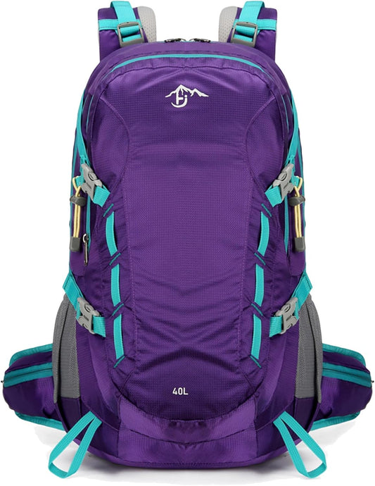 Long Keeper 40L Hiking Backpack Camping Daypack with Waterproof Rain Cover Lightweight Outdoor Sport Travel Backpack Rucksack (Purple)