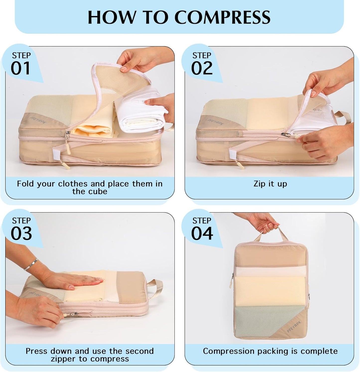 Lightweight Compression Packing Cubes for Suitcases, Compressible Expandable Travel Packing Organizer with Clear Toiletries and Backpack Bag, Travel Essentials for Carry on Luggage 7 Set