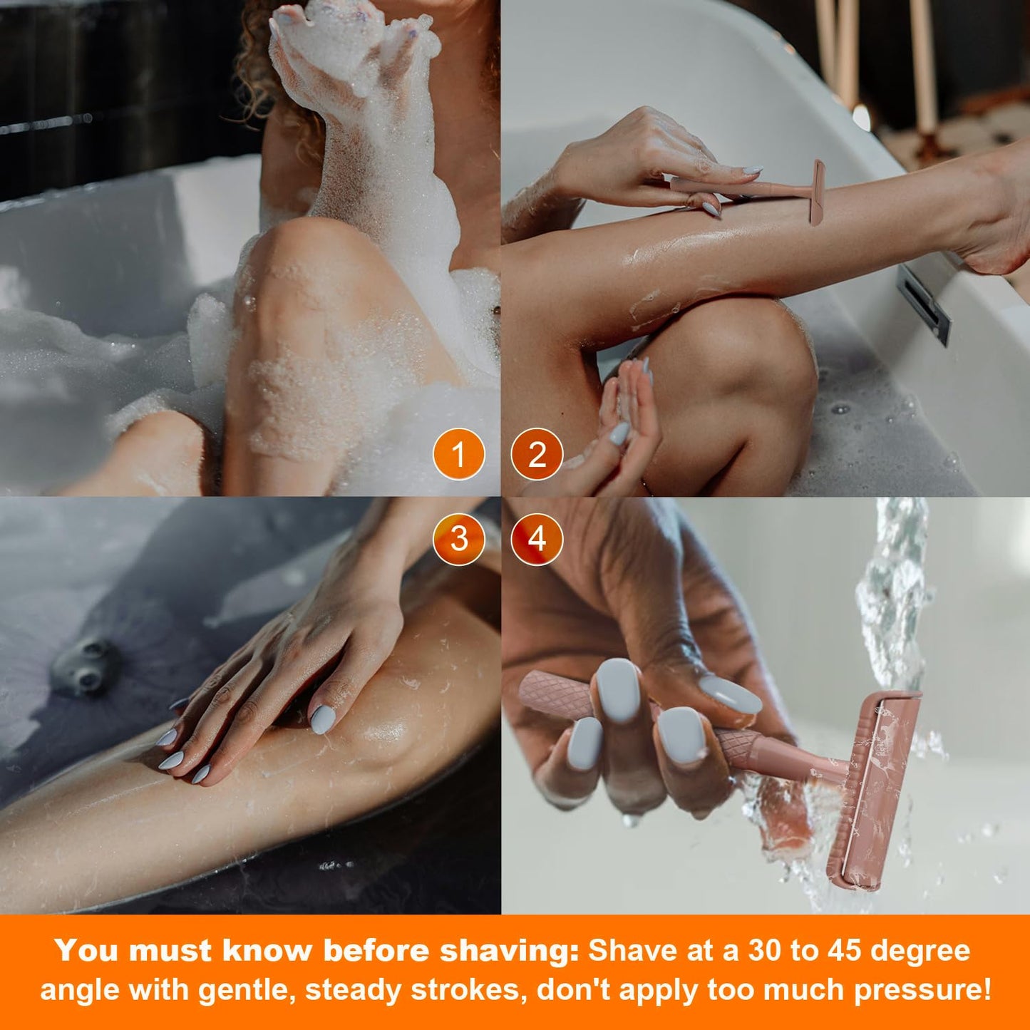 Beige Safety Razor - Single Blade Razors for Women - Reusable Metal Razor, with 5 Stainless Steel Double Edge Blades, Smooth Close Shave, Sustainable, Plastic Free