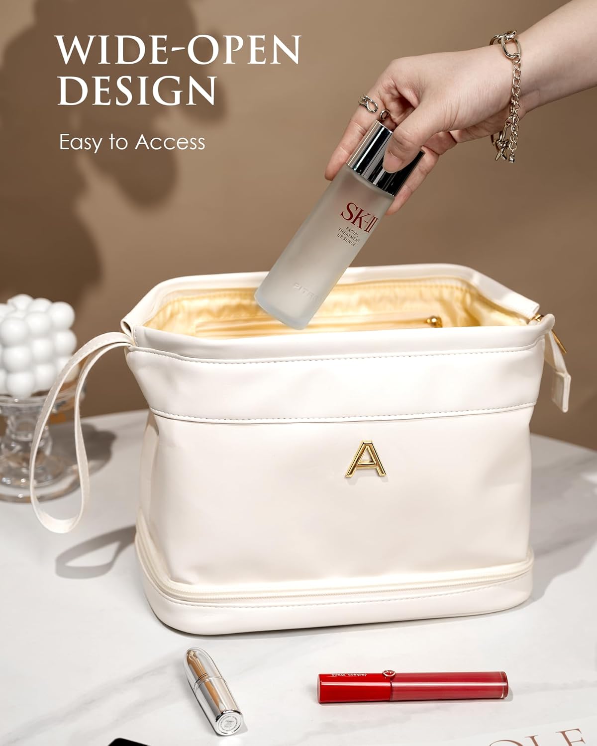 Birthday Gifts for Women, Initial Makeup Bags for Teens Girls, Double Layer Cosmetic Bag with