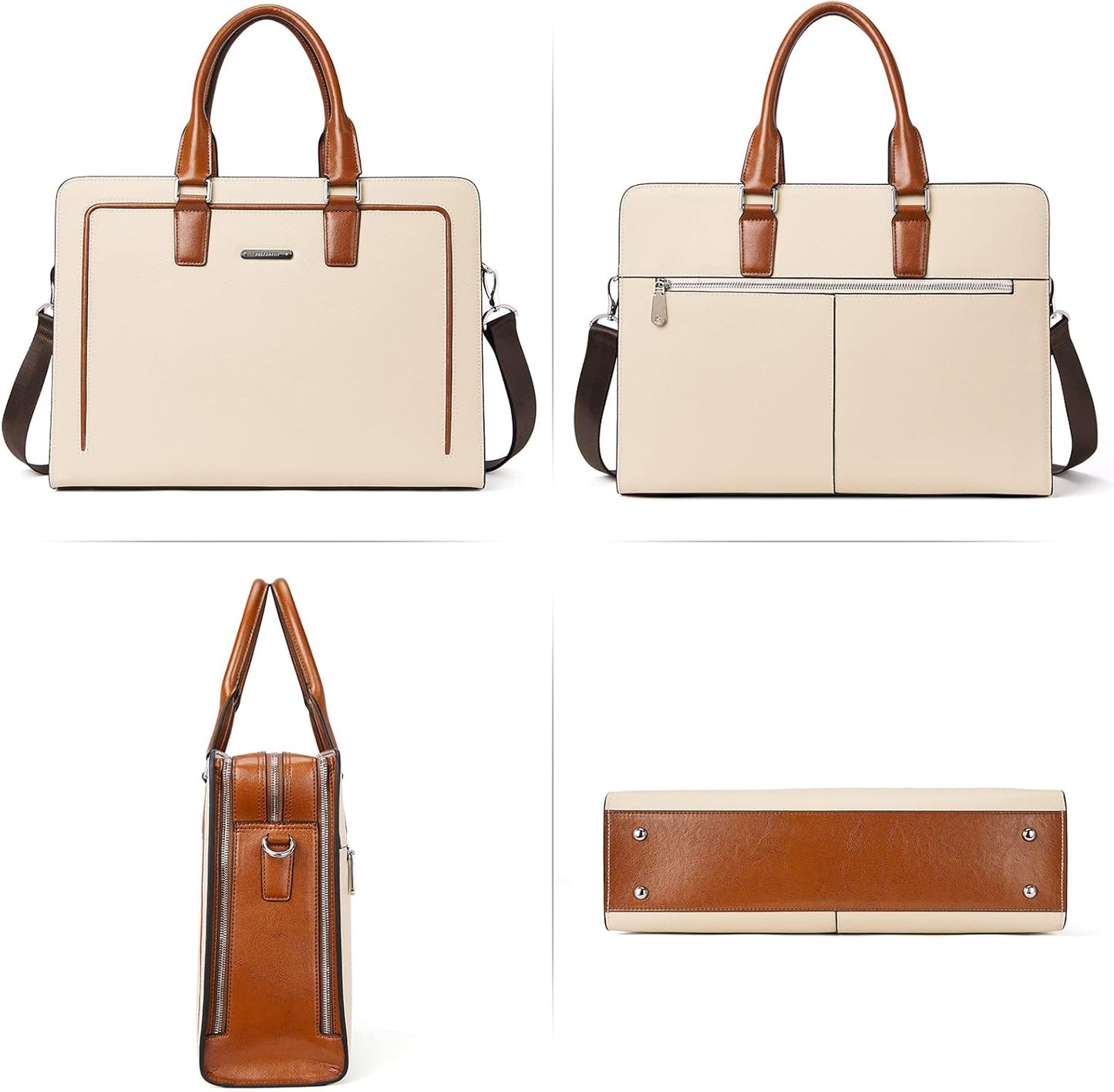 BOSTANTEN Women Genuine Leather Briefcase Tote Business Vintage Handbag 15.6" Laptop Shoulder Bag Brown
