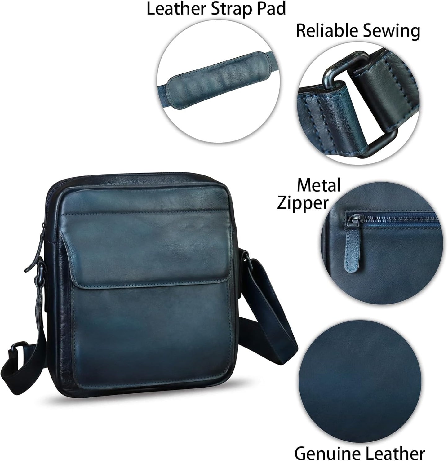 IVTG Genuine Leather Messenger Bag for Men Crossbody Shoulder Bag Satchel Casual Sling Daypack Work Business Daily Purse
