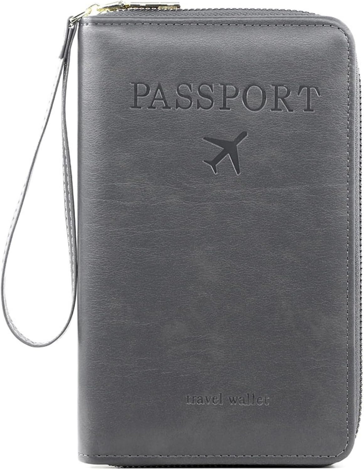 S-11 RFID Blocking Passport Holder Travel Wallet, Slim Zipper Card Case with ID Window, Boarding Pass Slot & Credit Card Organizer for Men and Women. (Gray)