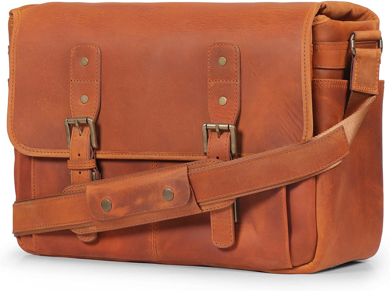 MegaGear Italian Leather Messenger Bag, Lightweight Unisex Business Briefcase Satchel Portfolio, Multi Compartment