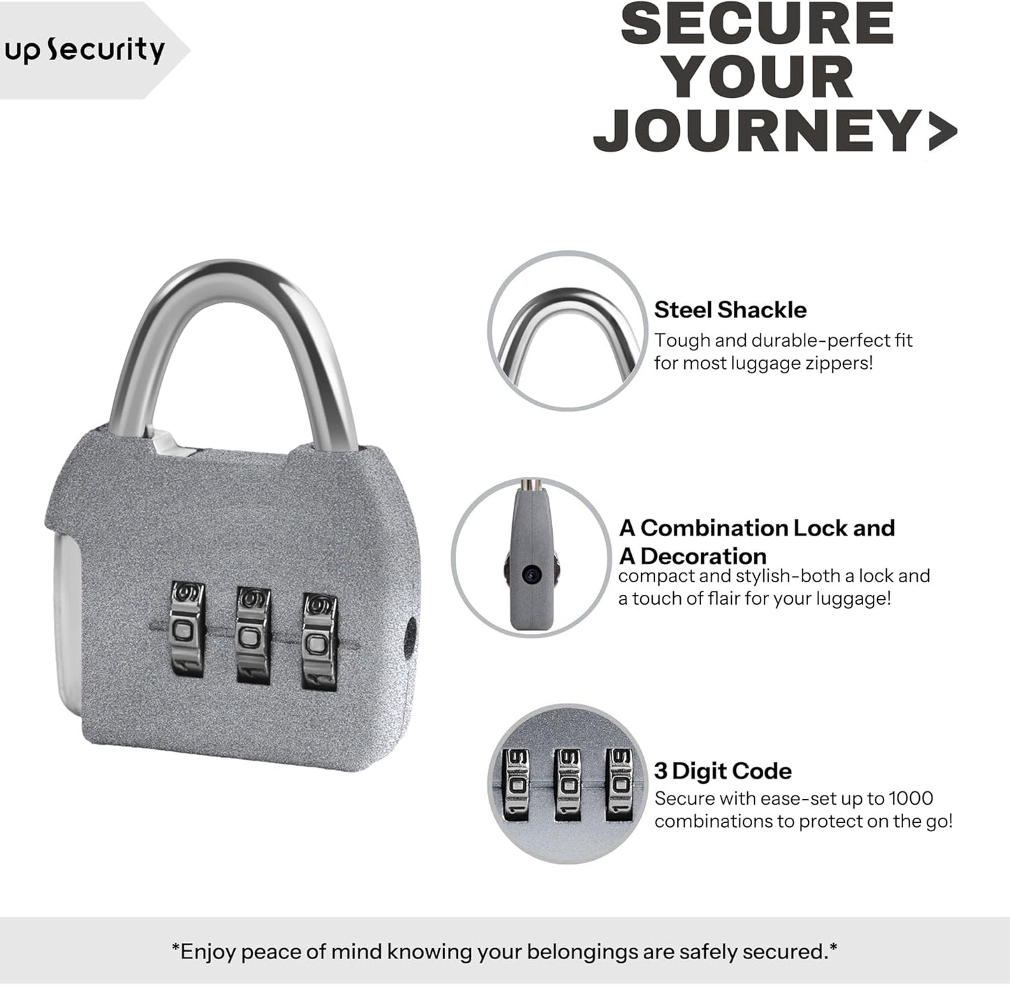 Small Luggage Locks, 3 Digit Combination Lock, Travel Safe Padlock with Code, Combo Small Lock for Suitcase, Tool Box, Backpack Zipper, Diary, Mini Locker (Silver+Silver, 2-Pack)