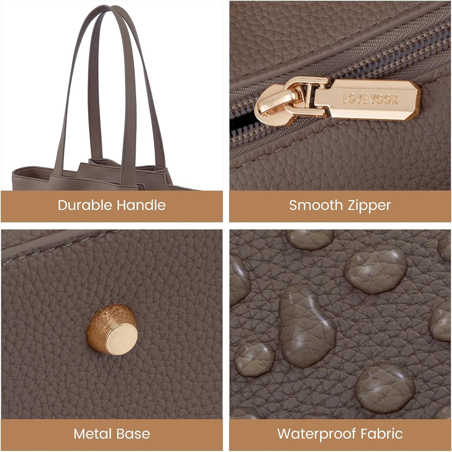 LOVEVOOK Laptop Tote for Women - 15.6 Inch Faux Leather Laptop Bag with Clutch, Large Capacity Office Purse Computer Briefcase for Casual Business Travel,Dark Khaki