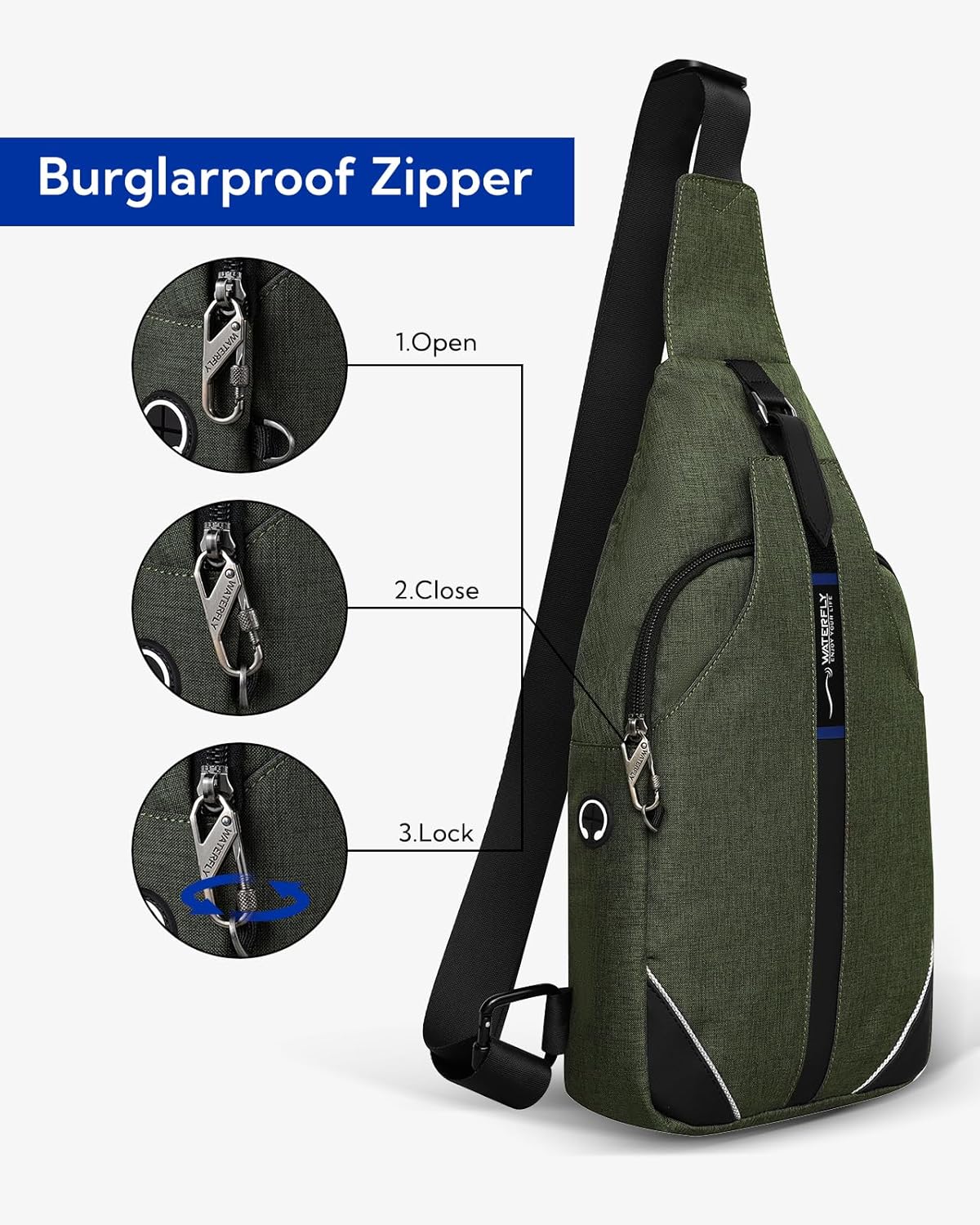 WATERFLY Medium Crossbody Sling Backpack Anti Theft Backpack for Traveling Chest Shoulder Bag