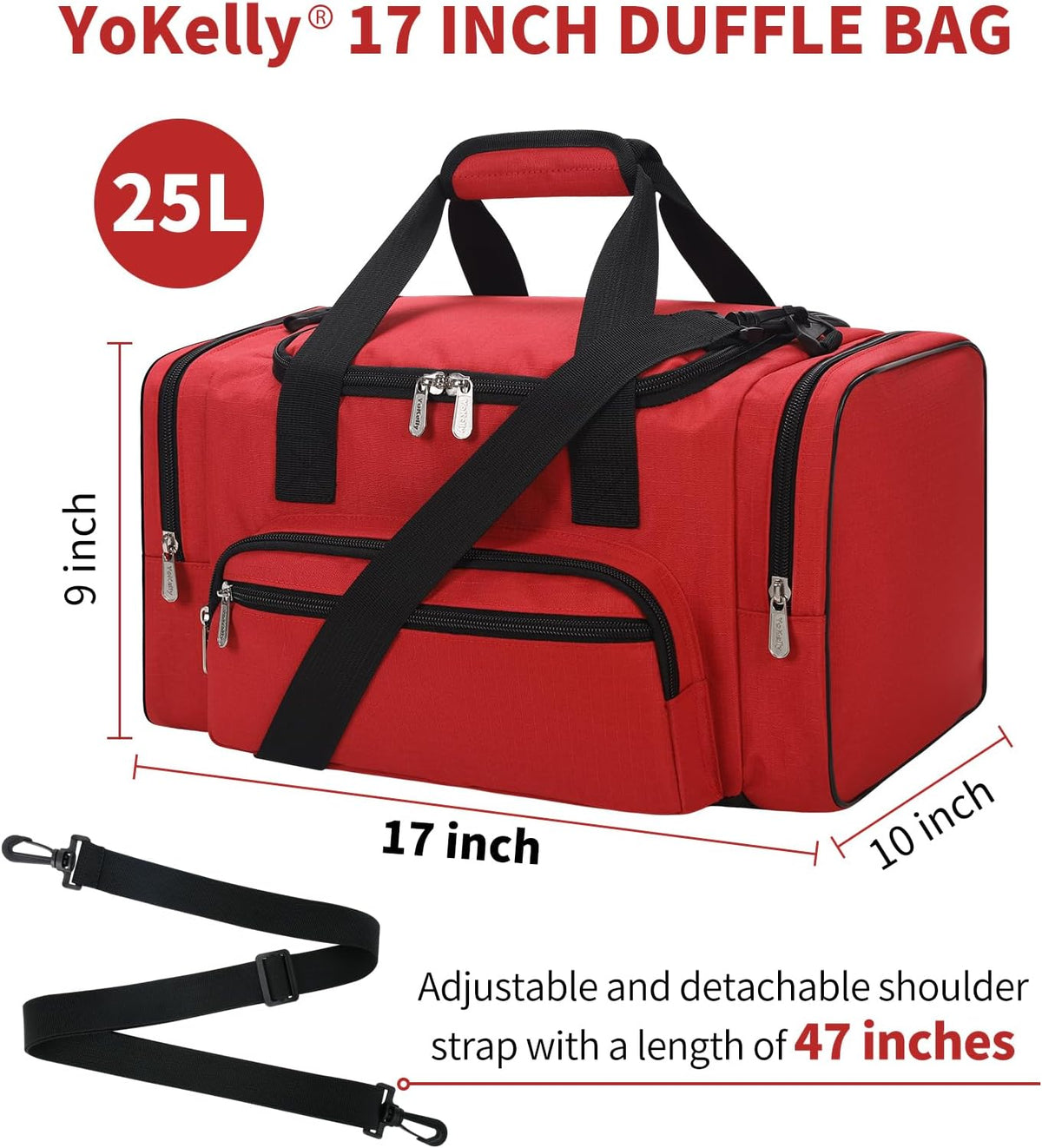 Small Duffel Bag 17 inch Carry On Weekender Bag for Travel Gym Sport (17x10x9 in) - Red