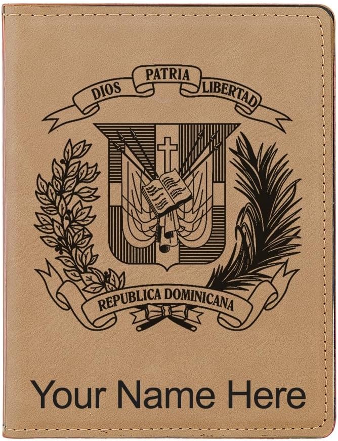 LaserGram Faux Leather Passport Holder, Coat of Arms Dominican Republic, Personalized Engraving
