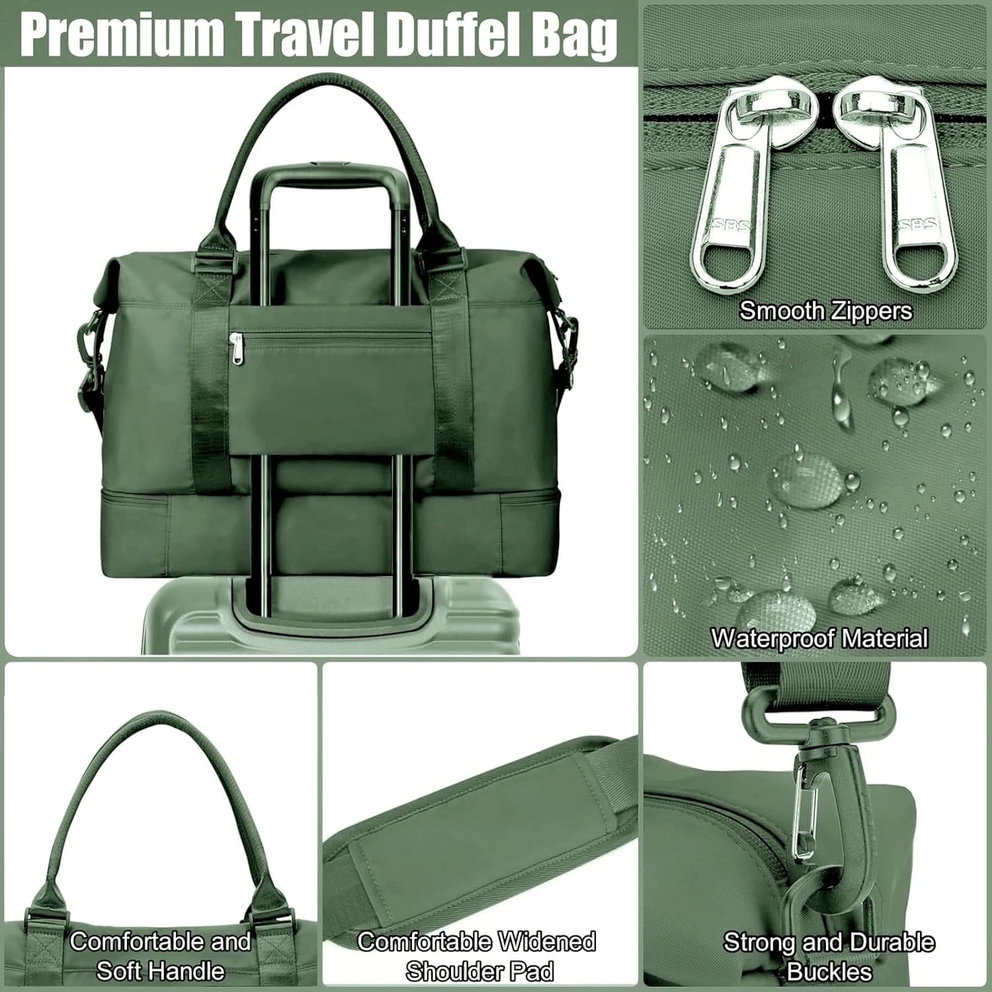 Large Travel Duffle Bag Weekender Bags for Women with Shoes Compartment, Travel Duffel Tote Carry on Overnight Bag for Travel Business Trips, Sport Yoga Gym Bag with Wet Pocket (Olive Green-A)