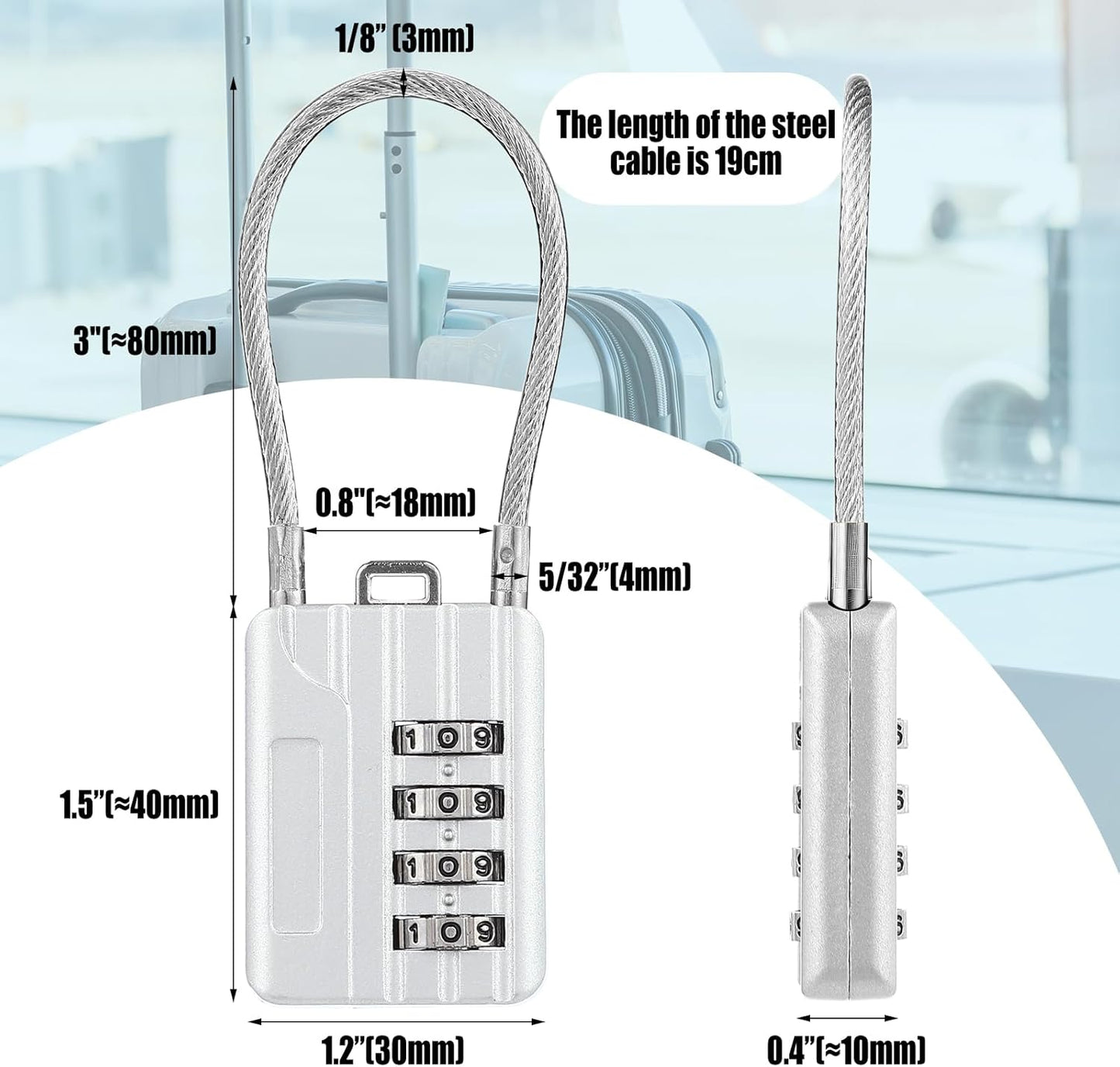 Moxweyeni 16 Pack Luggage Combination Lock 4 Digit Cable Padlock for Gym Padlock Waterproof Resettable Padlocks for Travel Suitcase Backpack School Gym Cabinet (Silver)