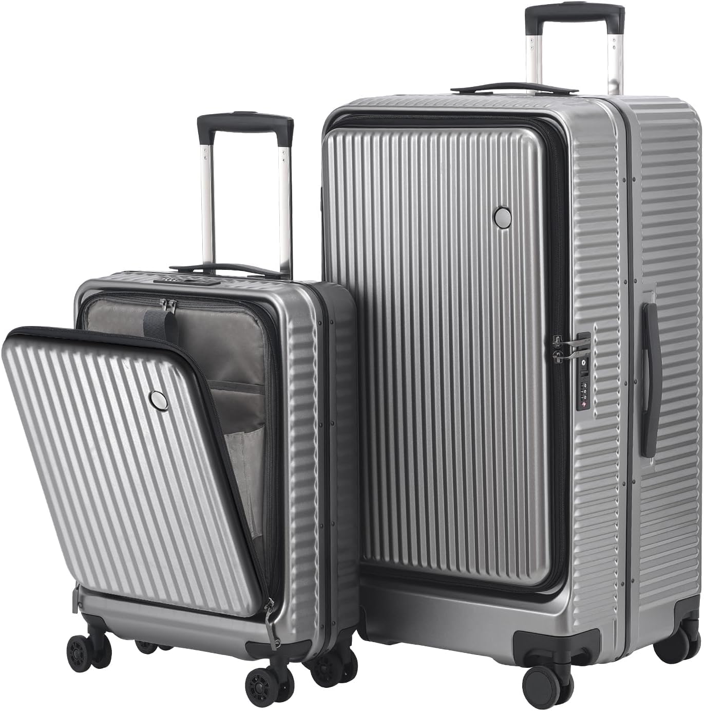 2 pieces 20/29 Aluminum Frame Carry On and Checked Luggage Set with Side Opening,Lightweight Hardshell ABS+PC Trunk Suitcase with TSA Lock,360° Universal Wheels & Adjustable Handle,Dark Gray
