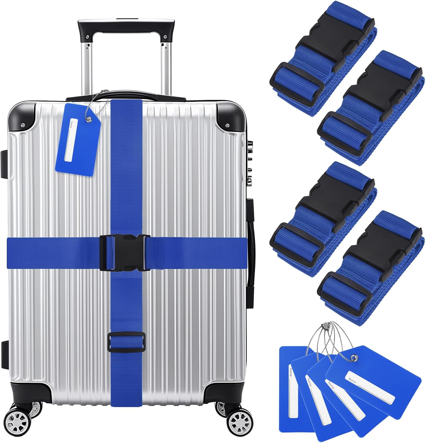 4-Sets Luggage Straps TSA Approved, Travel Straps for Luggage Suitcase Tags Set, Adjustable Suitcase Belt [Dark Blue]
