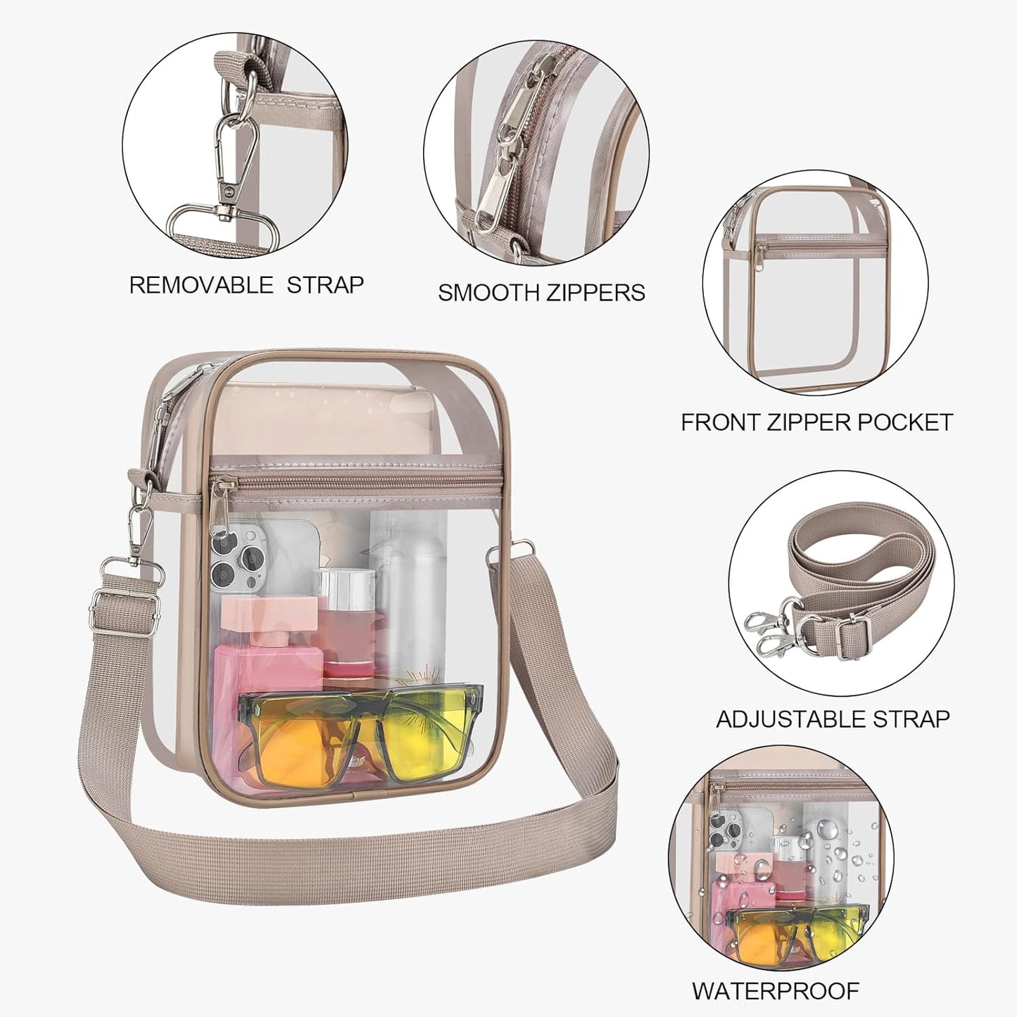 USPECLARE Clear Purse Stadium Transparent Messenger Bag Stadium Approved for Men and Women Clear CrossBody Bag