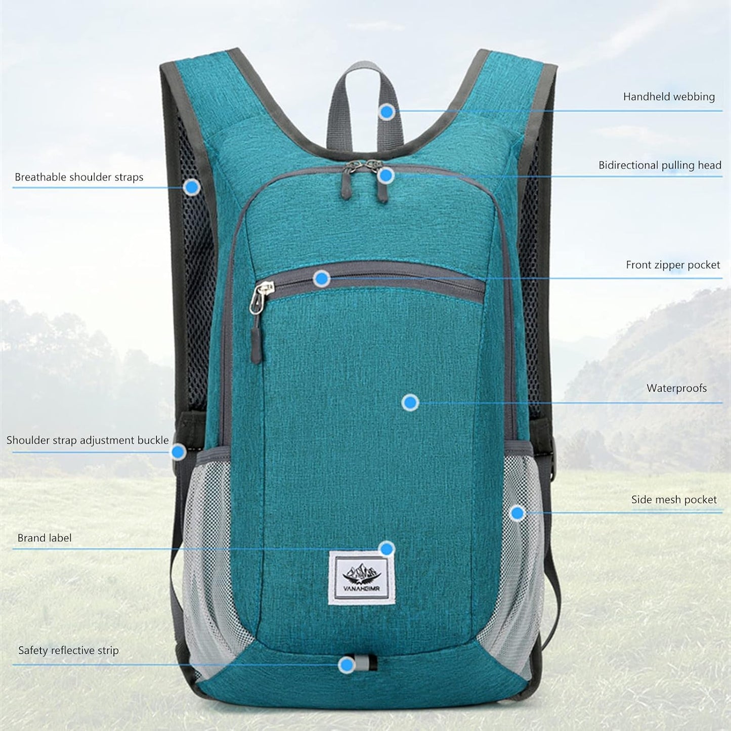 DOJUNS Hiking Backpack 15L Small Travel Backpack Lightweight Foldable Daypack Packable Camping Backpacks for Women Men (Orange)