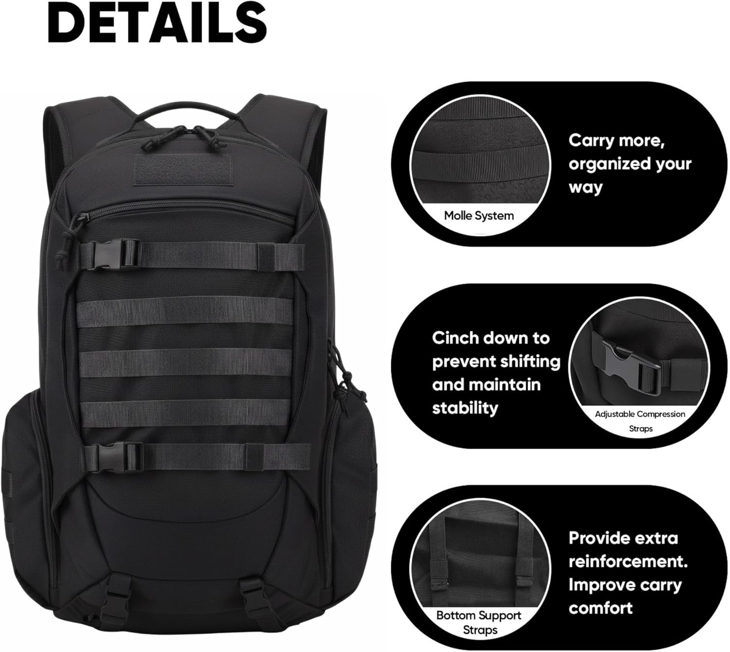 35L Tactical Backpack for Men, MOLLE Military Bug Out Bag, Waterproof Rucksack for Hiking with