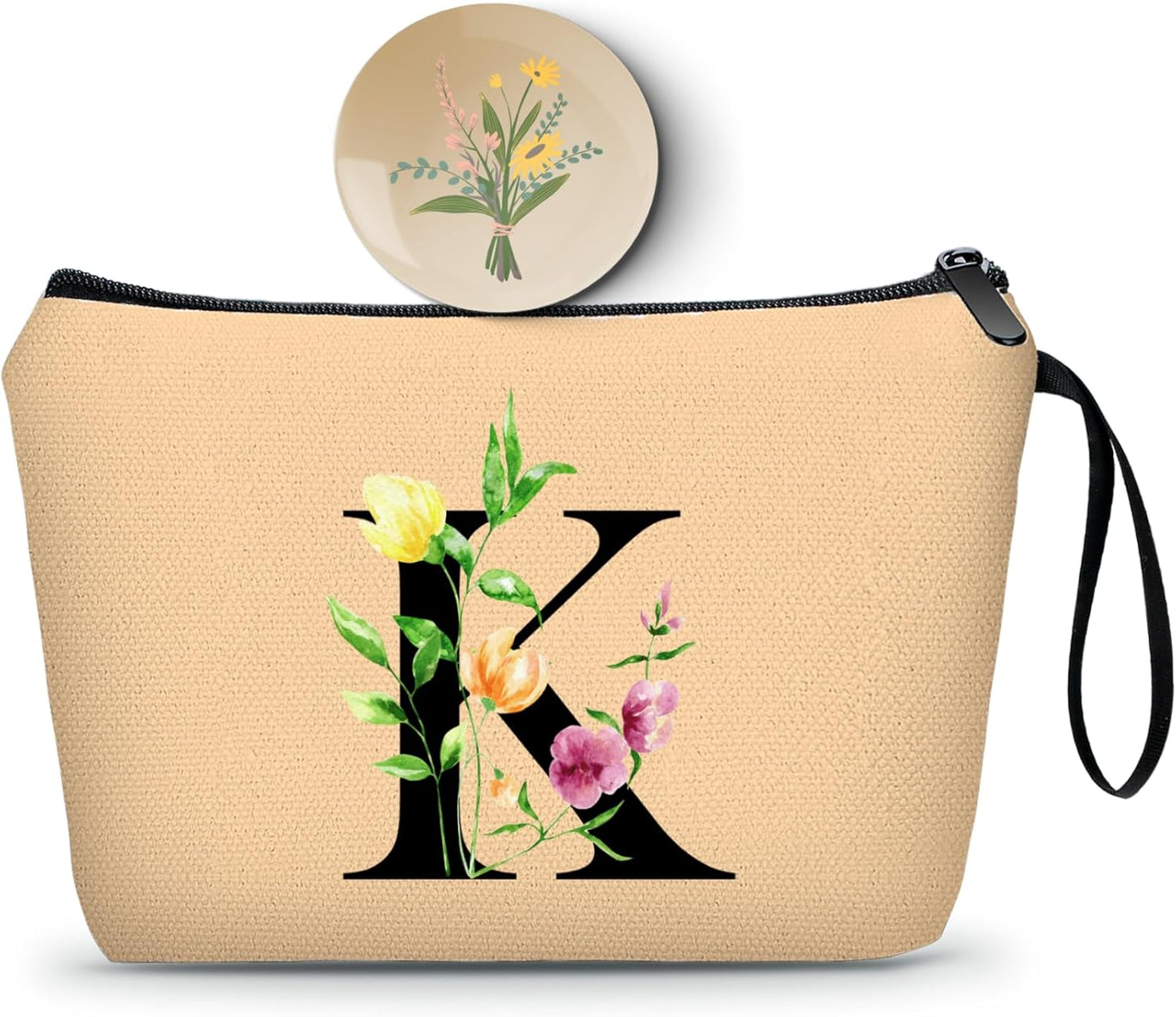Birthday Thank You Appreciation Monogrammed Gifts for Mom Aunt Teacher Sister Friend Coworkers Bride Bridesmaid Makeup Cosmetic Bag with Mirror Mothers Day Christmas Graduation K