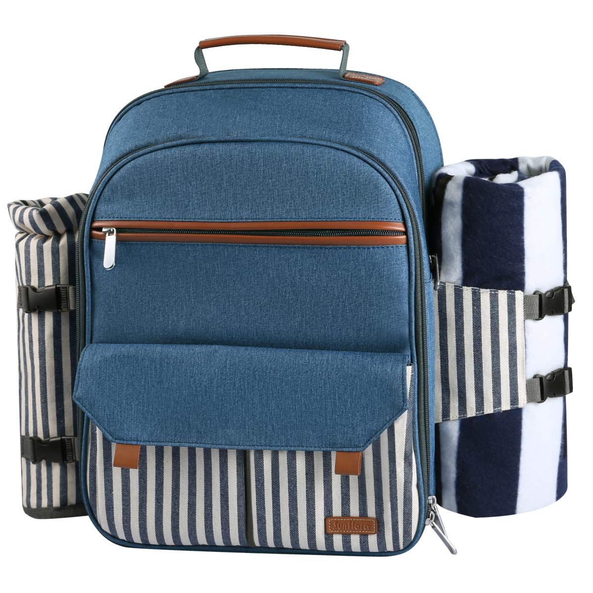 Sunflora Picnic Backpack for 4 Person Set Pack with Insulated Waterproof Pouch for Family Outdoor