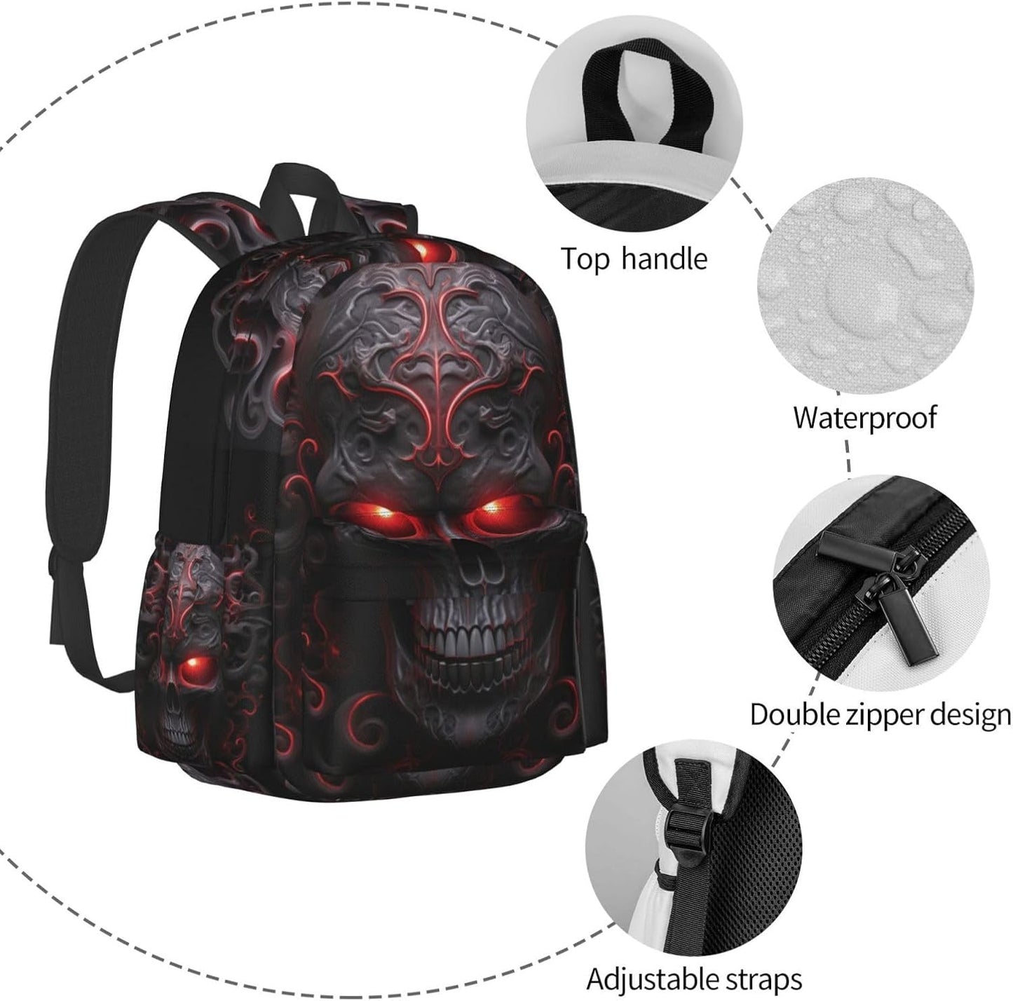 Skull Backpack School Bag Lightweight Bookbag Laptop Travel Daypack For Kids Girls Boys Teens