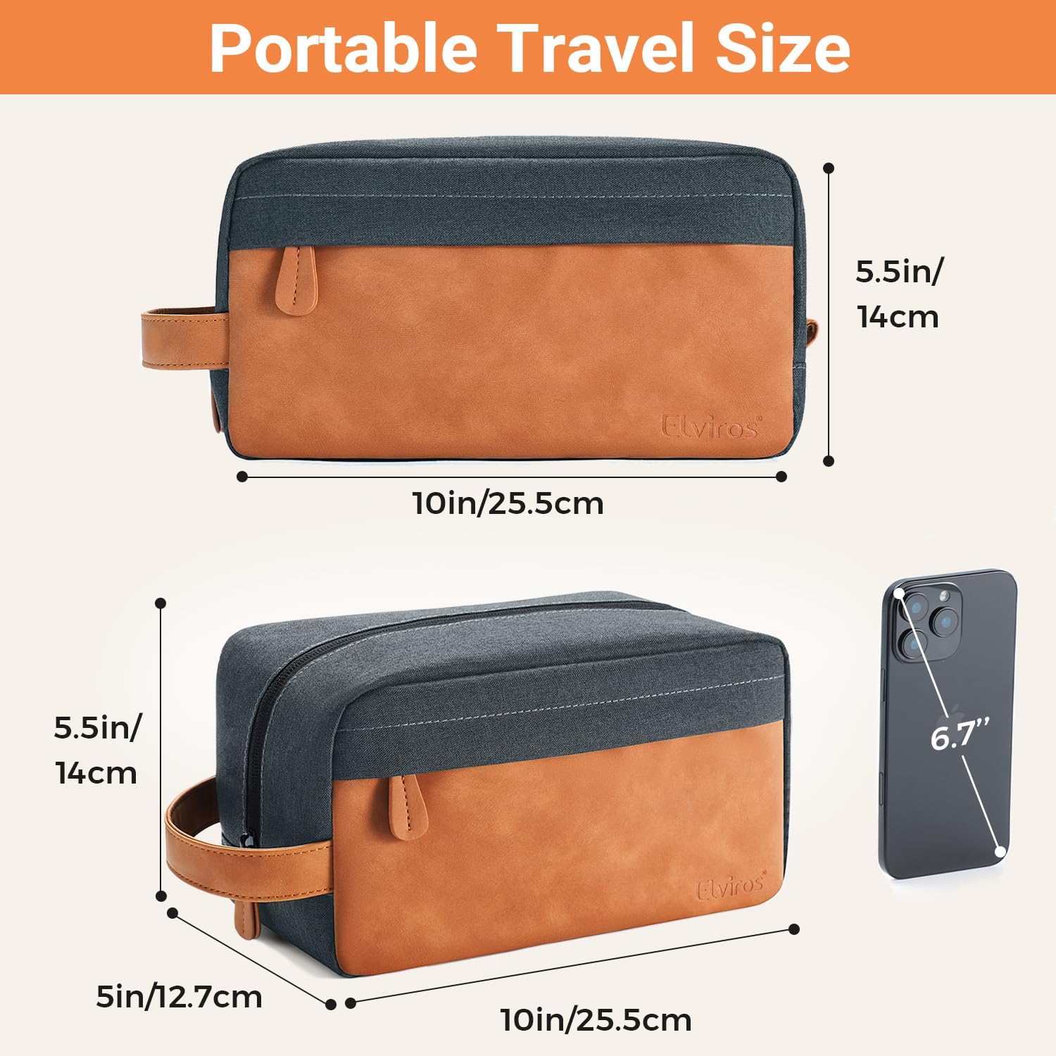 Elviros Travel Toiletry Bag for Men, Hanging Toiletries Bag Water Repellent Dopp Kit PU Leather